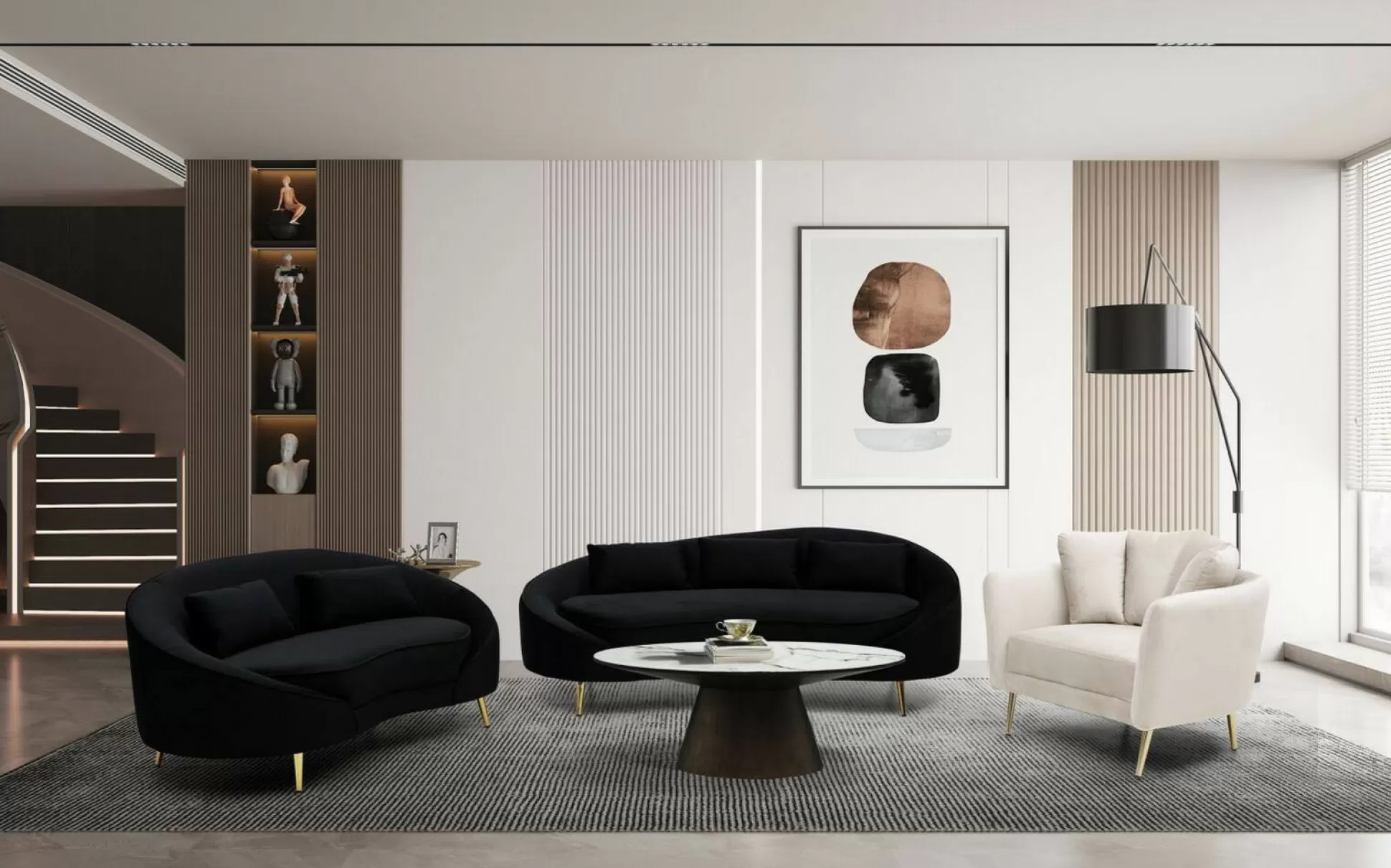 Dmora Divani Fissi 3 Posti<Divano fisso 3 posti Verte, 185x84 h68 cm, Nero e Oro