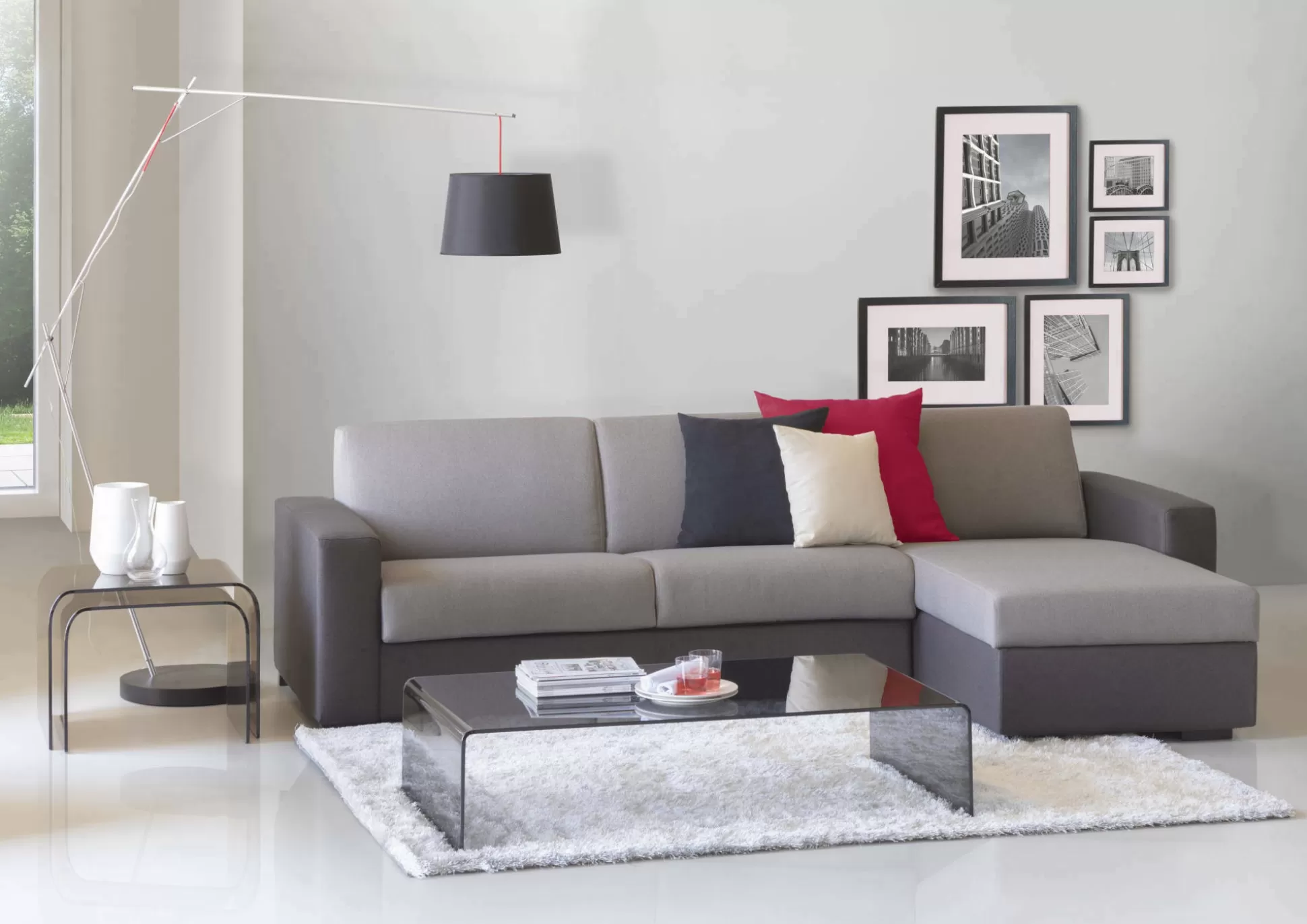 Dmora Divani Fissi Con Penisola<Divano fisso con penisola Atos, Cm 280x95h90, Grigio e Antracite