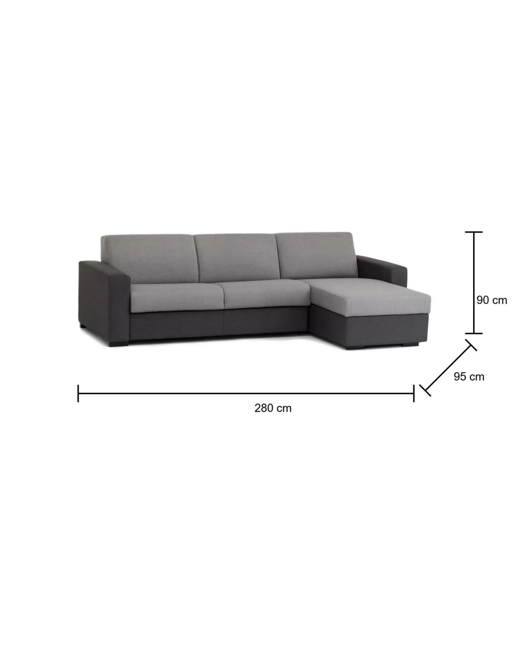 Dmora Divani Fissi Con Penisola<Divano fisso con penisola Atos, Cm 280x95h90, Grigio e Antracite