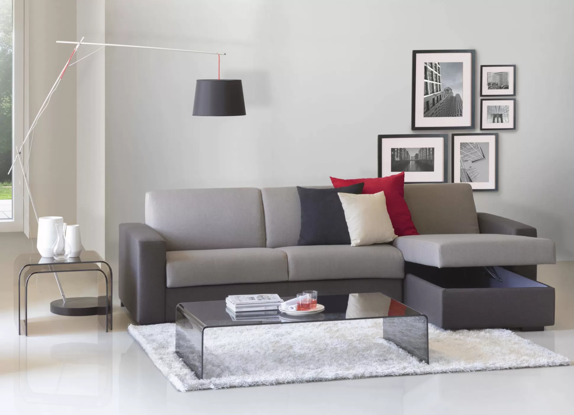 Dmora Divani Fissi Con Penisola<Divano fisso con penisola Atos, Cm 280x95h90, Grigio e Antracite