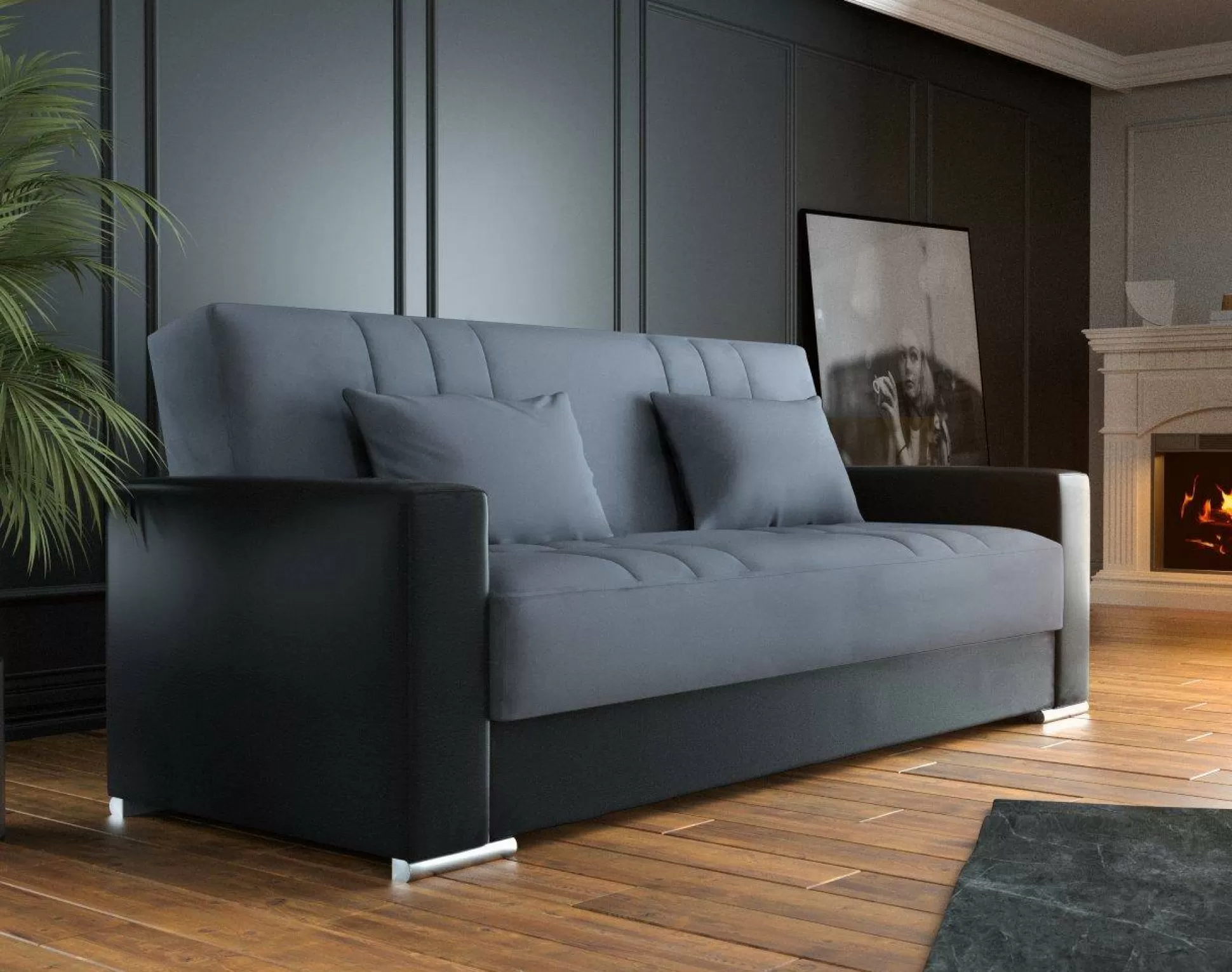 Dmora Divani Letto 3 Posti<Divano letto 3 posti Arix, 230 x96h101 cm, Nero e Grigio