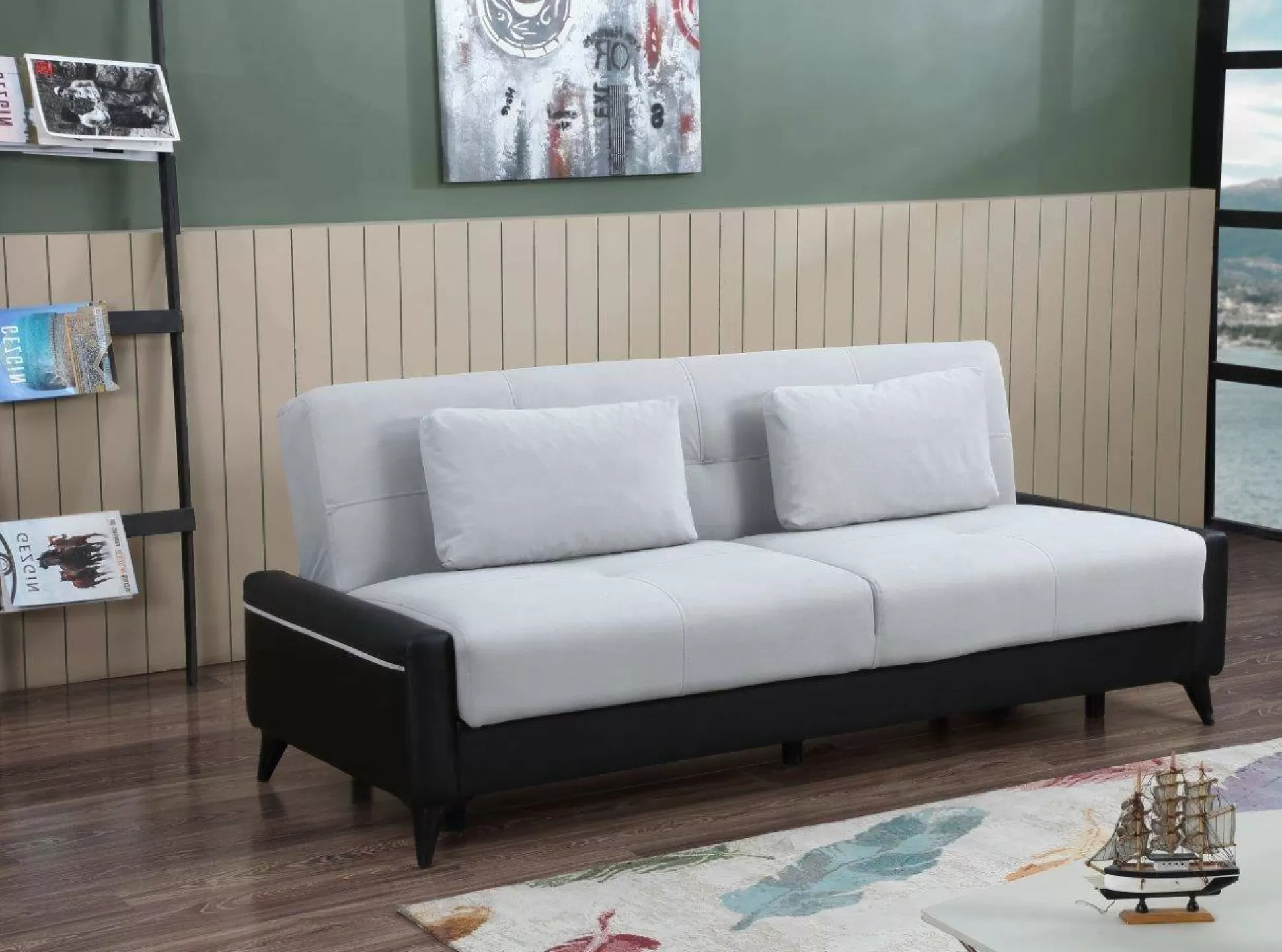 Dmora Divani Letto 3 Posti<Divano letto 3 posti Belluno, 207x92h83 cm, Nero e Bianco