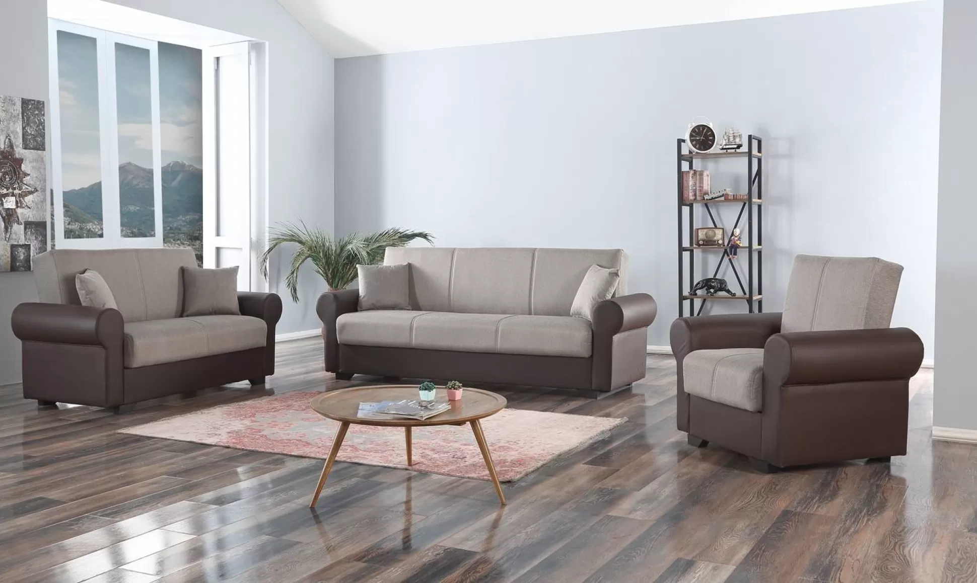 Dmora Divani Letto 3 Posti<Divano letto 3 posti Dfiorini, 233x84h94 cm, Marrone e Grigio