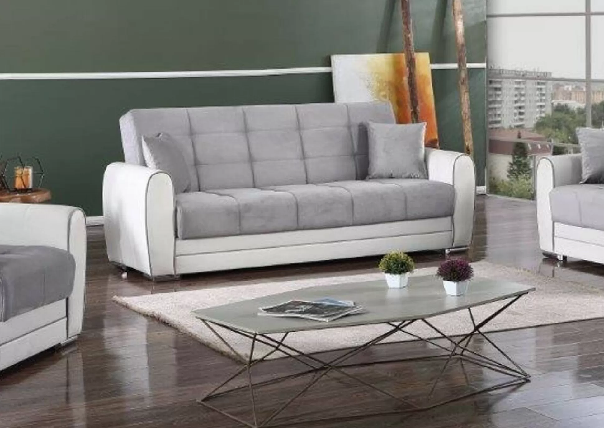 Dmora Divani Letto 3 Posti<Divano letto 3 posti Dike, 220x84h91 cm, Bianco e Grigio