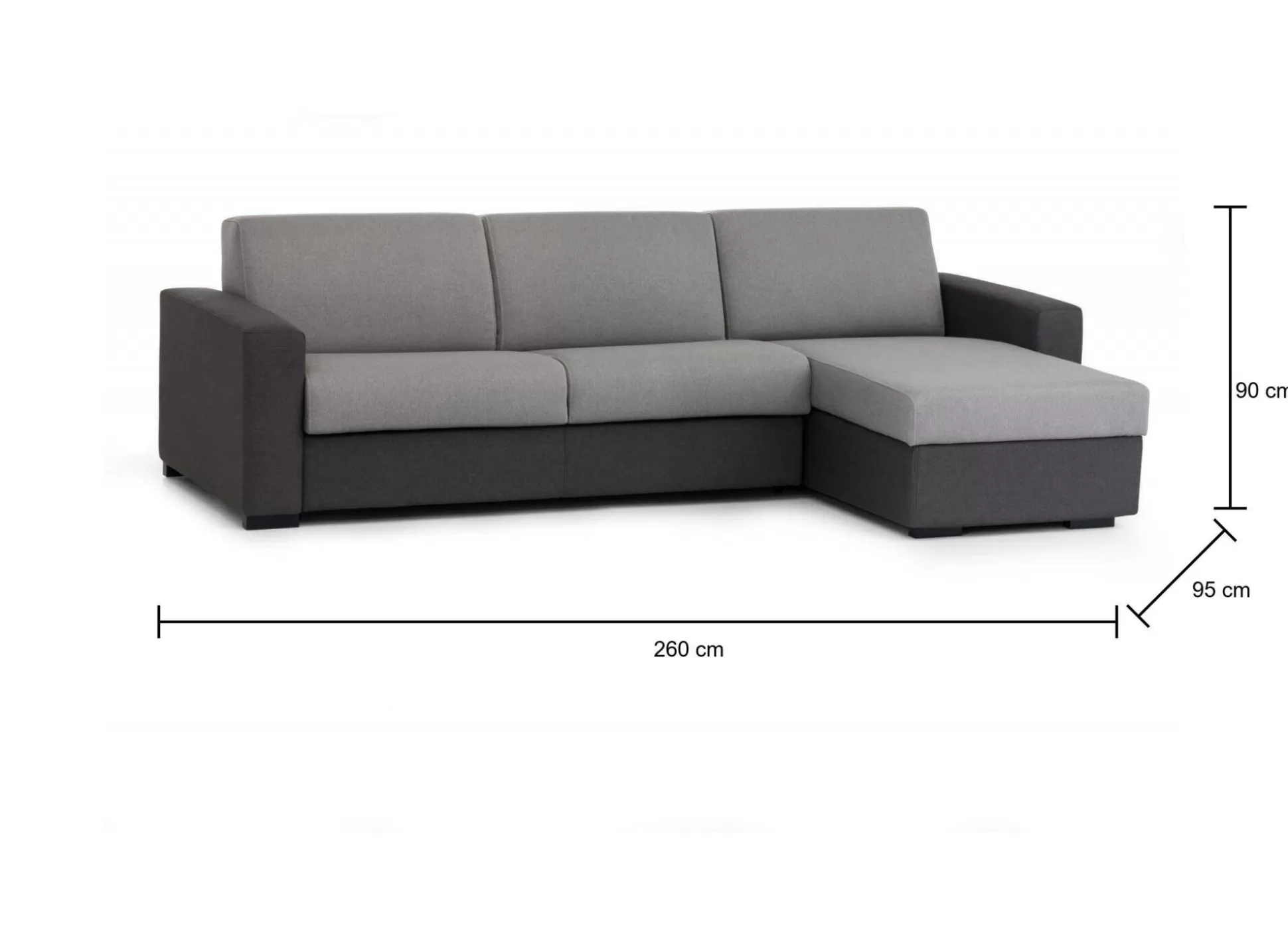 Dmora Divani Letto Con Penisola<Divano letto con penisola Allegria, Cm 260x95h90, Grigio e Antracite