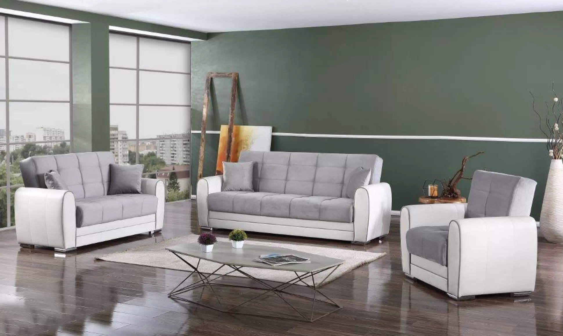 Dmora Divani Letto Con Penisola<Divano letto con penisola Aloe, 163x84h91 cm, Bianco e Grigio