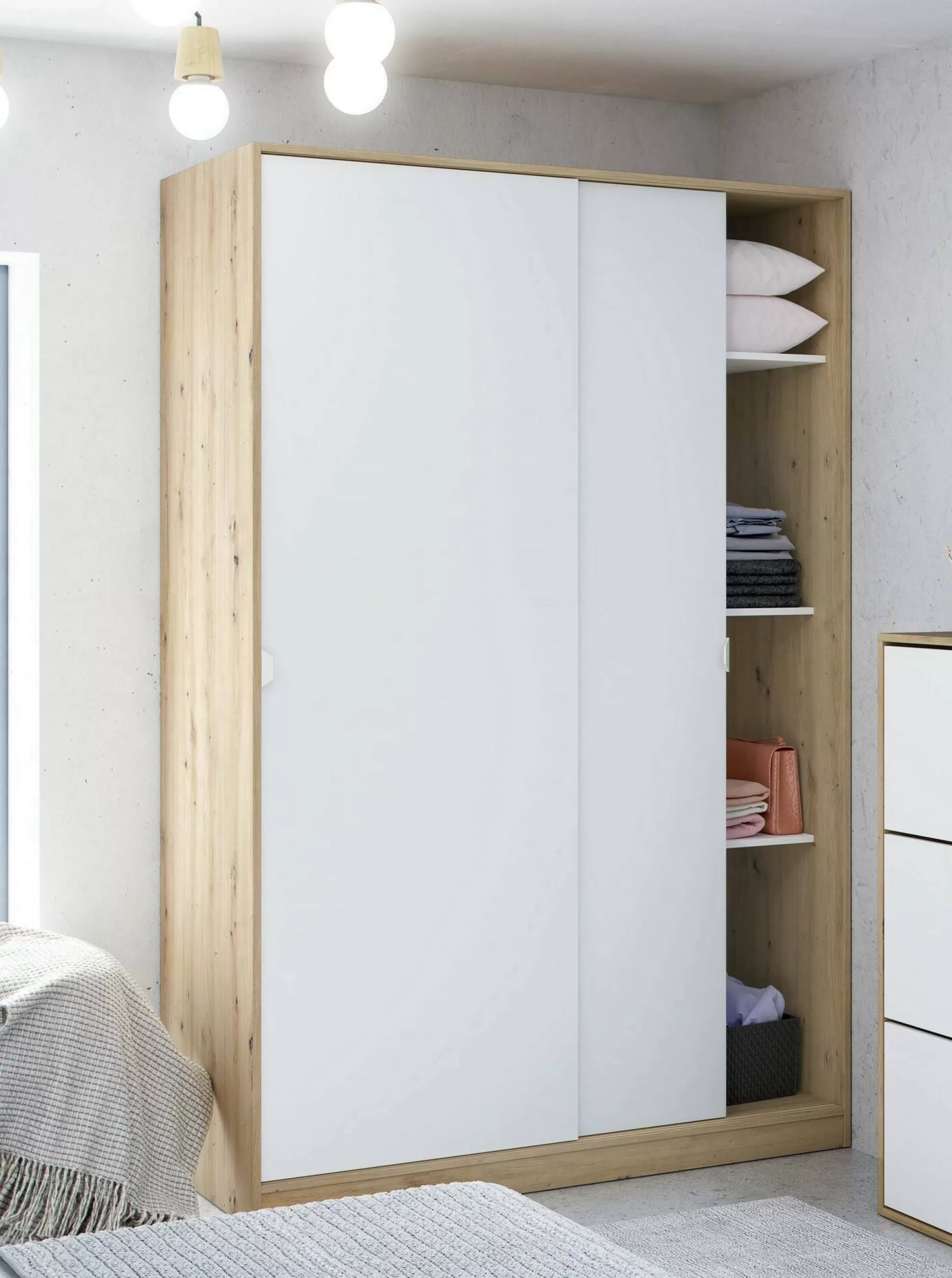 Dmora Guardaroba 2 Ante<Guardaroba 2 ante Adrenalin, 120x50h200 cm, Bianco e Rovere Nodi