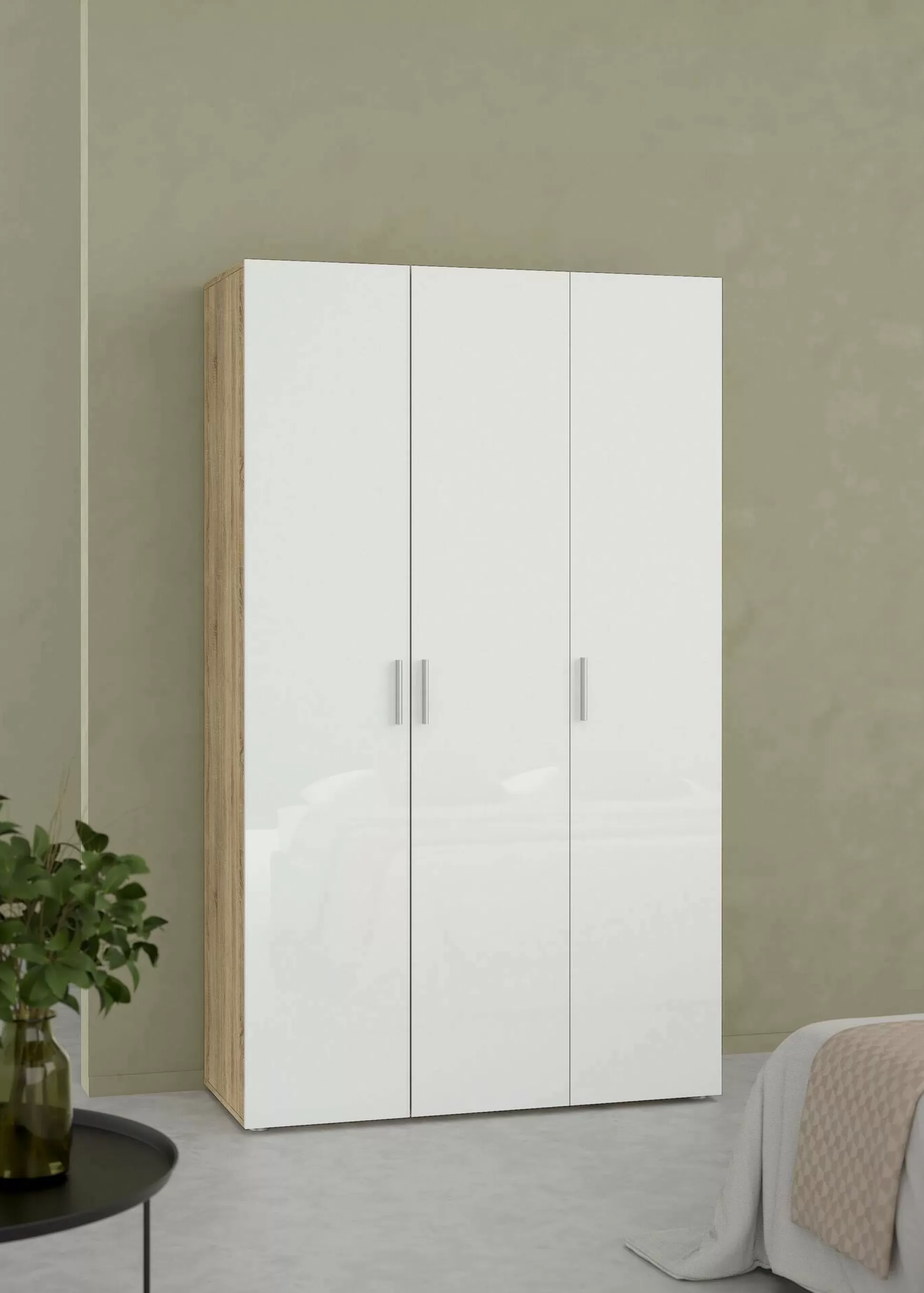 Dmora Guardaroba 3 Ante<Guardaroba 3 ante Albacore, 50x118 h201 cm, Quercia e Bianco