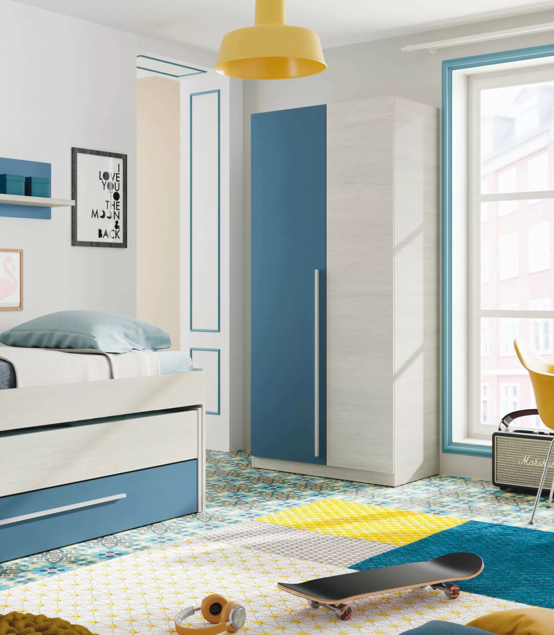 Dmora Guardaroba 2 Ante<Guardaroba 2 ante Alpine, 90x52h200 cm, Bianco e Blu