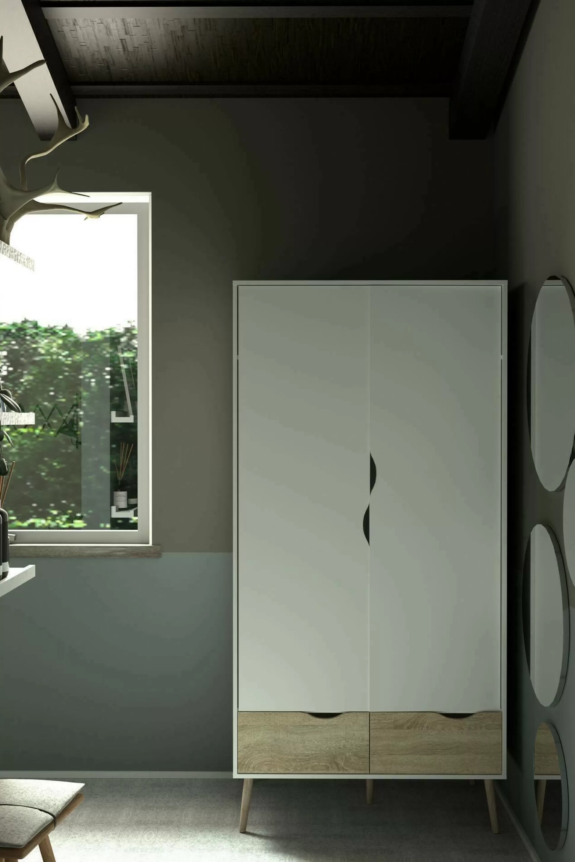 Dmora Guardaroba 2 Ante<Guardaroba 2 ante Archilllo, 99x58 h200 cm, Bianco e Quercia