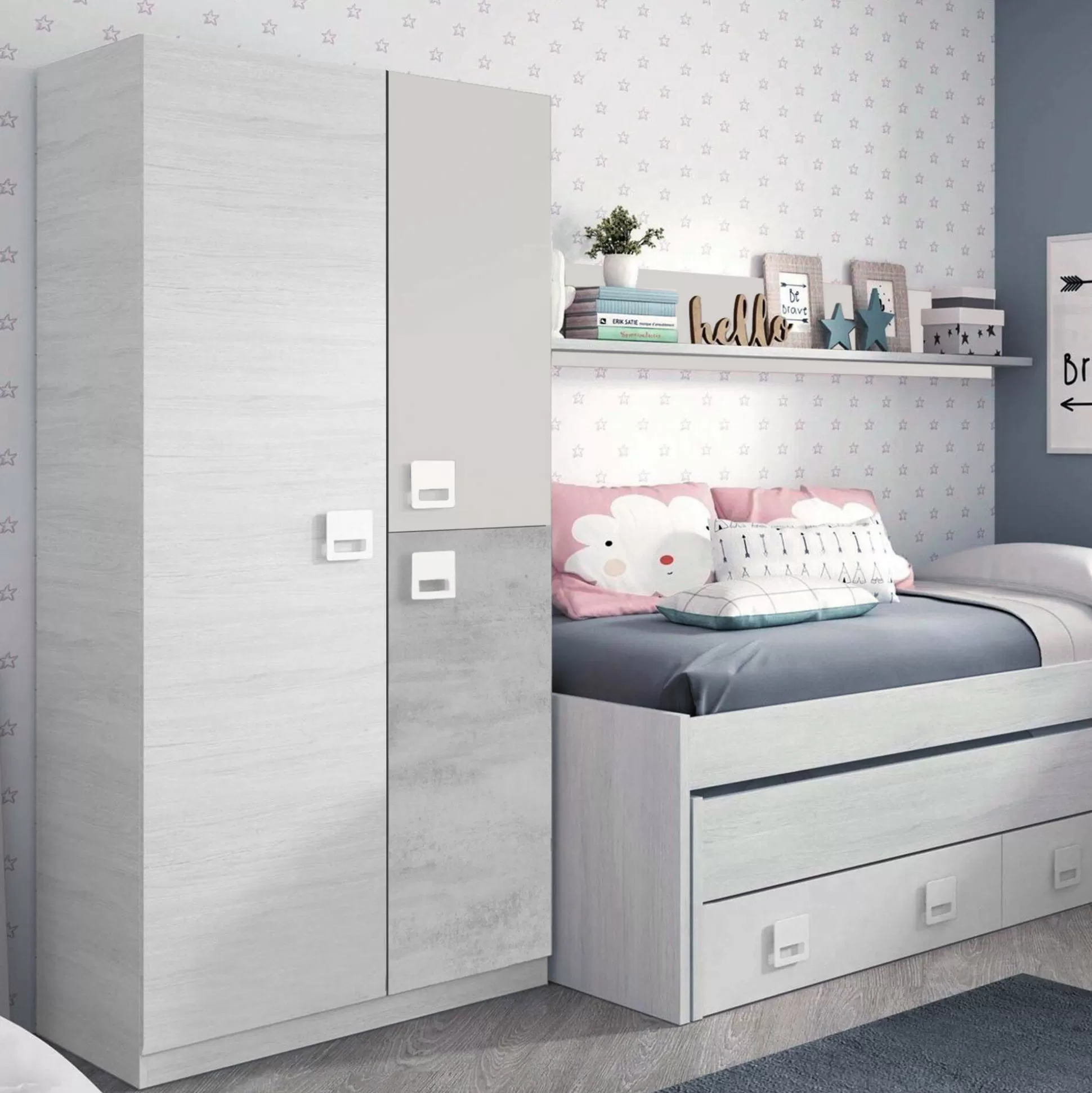 Dmora Guardaroba 3 Ante<Guardaroba 3 ante Aronia, 90x52h200 cm, Grigio e Cemento