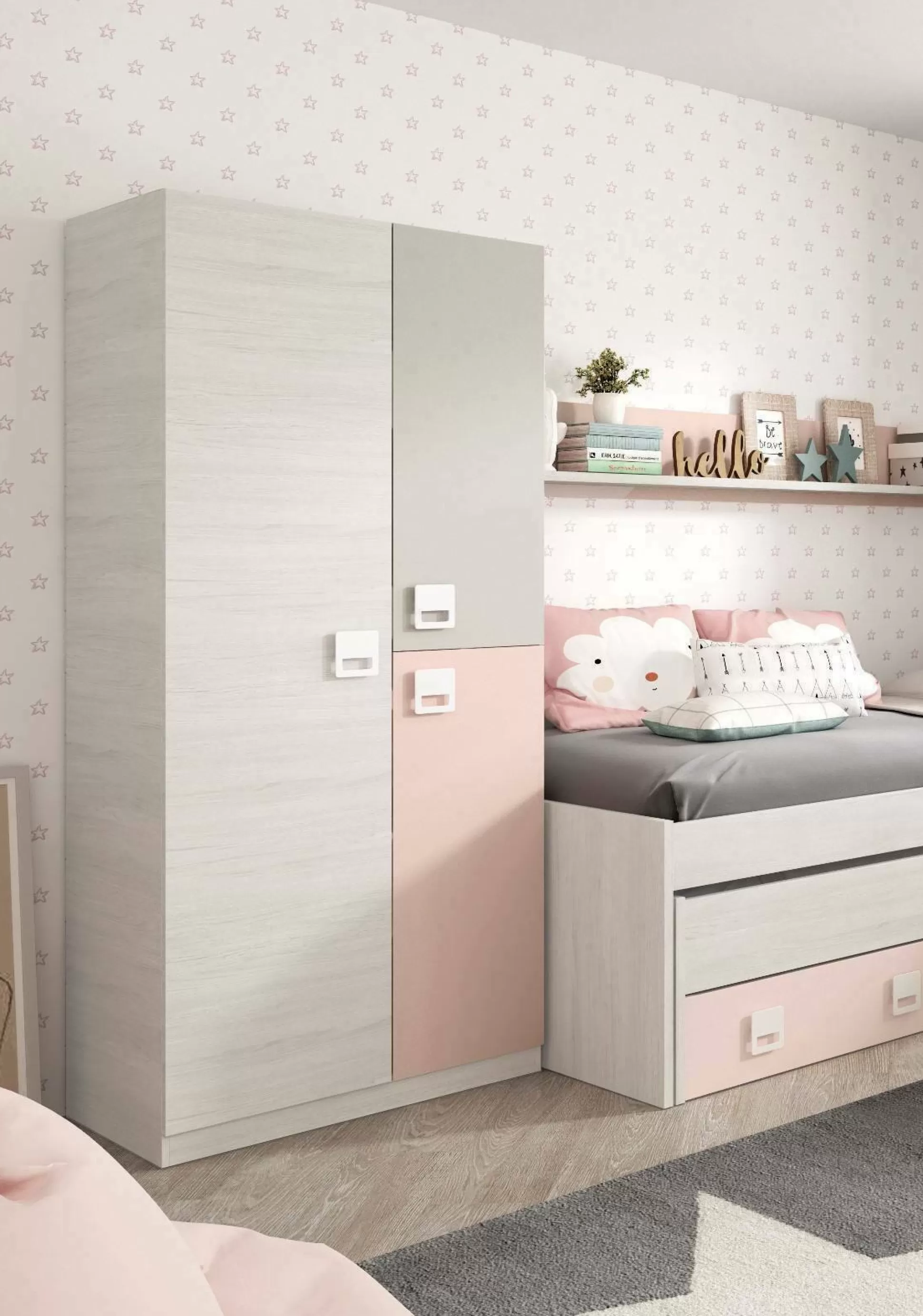 Dmora Guardaroba 3 Ante<Guardaroba 3 ante Aronia, 90x52h200 cm, Grigio e Rosa