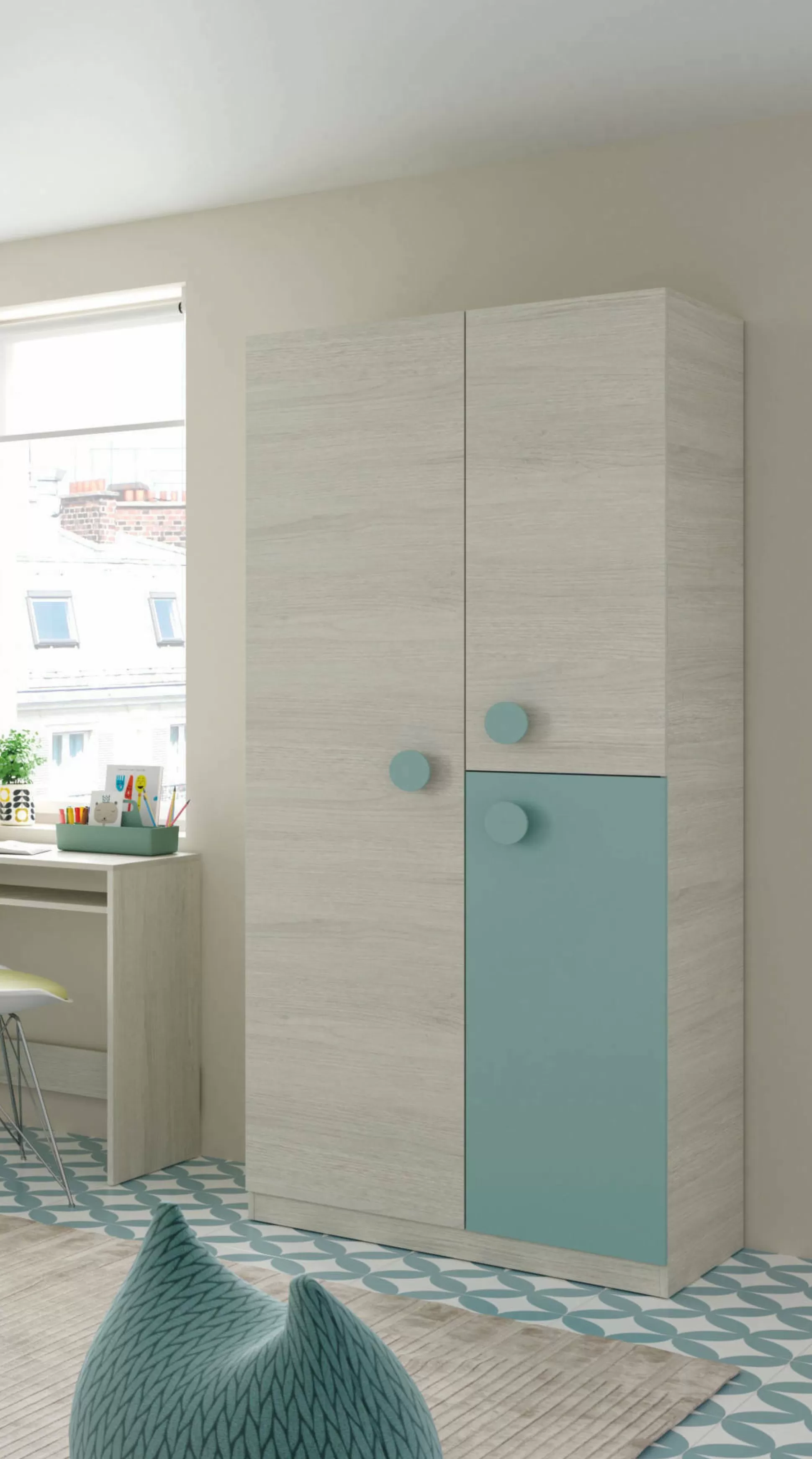 Dmora Guardaroba 3 Ante<Guardaroba 3 ante Aronia, 90x52h200 cm, Grigio e Verde acqua
