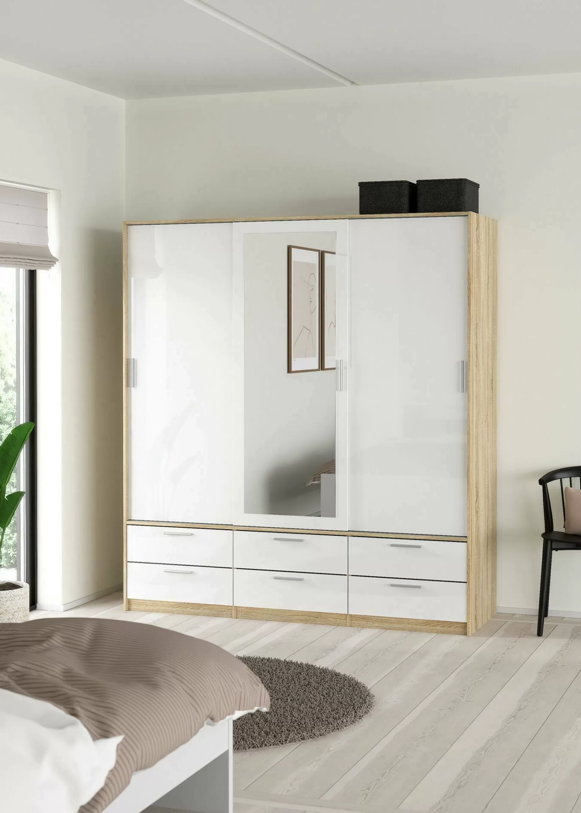 Dmora Guardaroba 3 Ante<Guardaroba 3 ante Astrolabio, 181x60 h200 cm, Quercia e Bianco