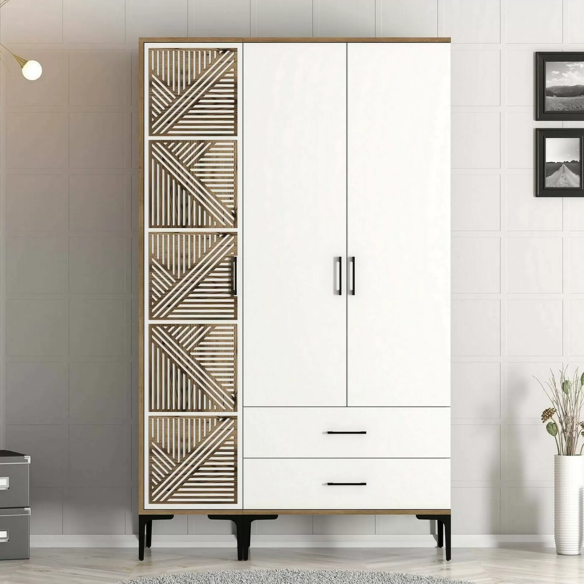 Dmora Guardaroba 3 Ante<Guardaroba 3 ante Awty, 120x48h201 cm, Noce e Bianco