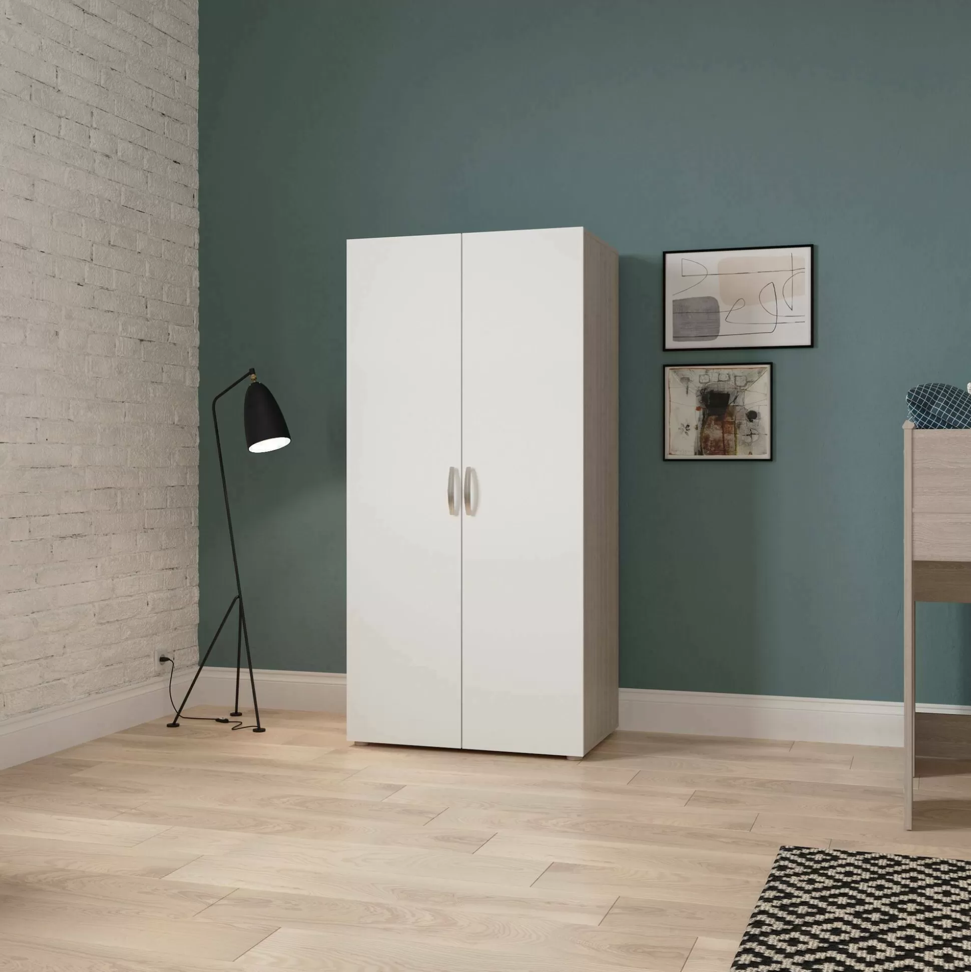Dmora Armadi Multiuso 2 Ante<Guardaroba 2 ante Barge, 79x52 h166 cm, Rovere e Bianco opaco