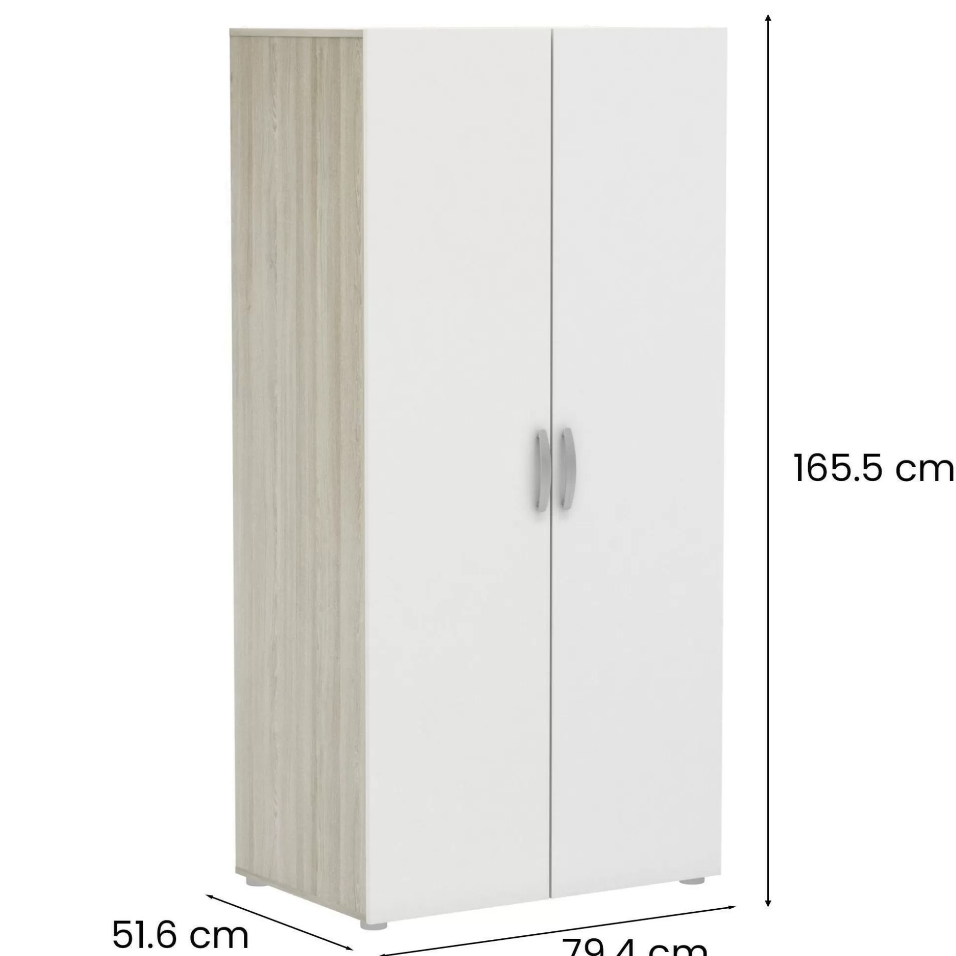 Dmora Armadi Multiuso 2 Ante<Guardaroba 2 ante Barge, 79x52 h166 cm, Rovere e Bianco opaco