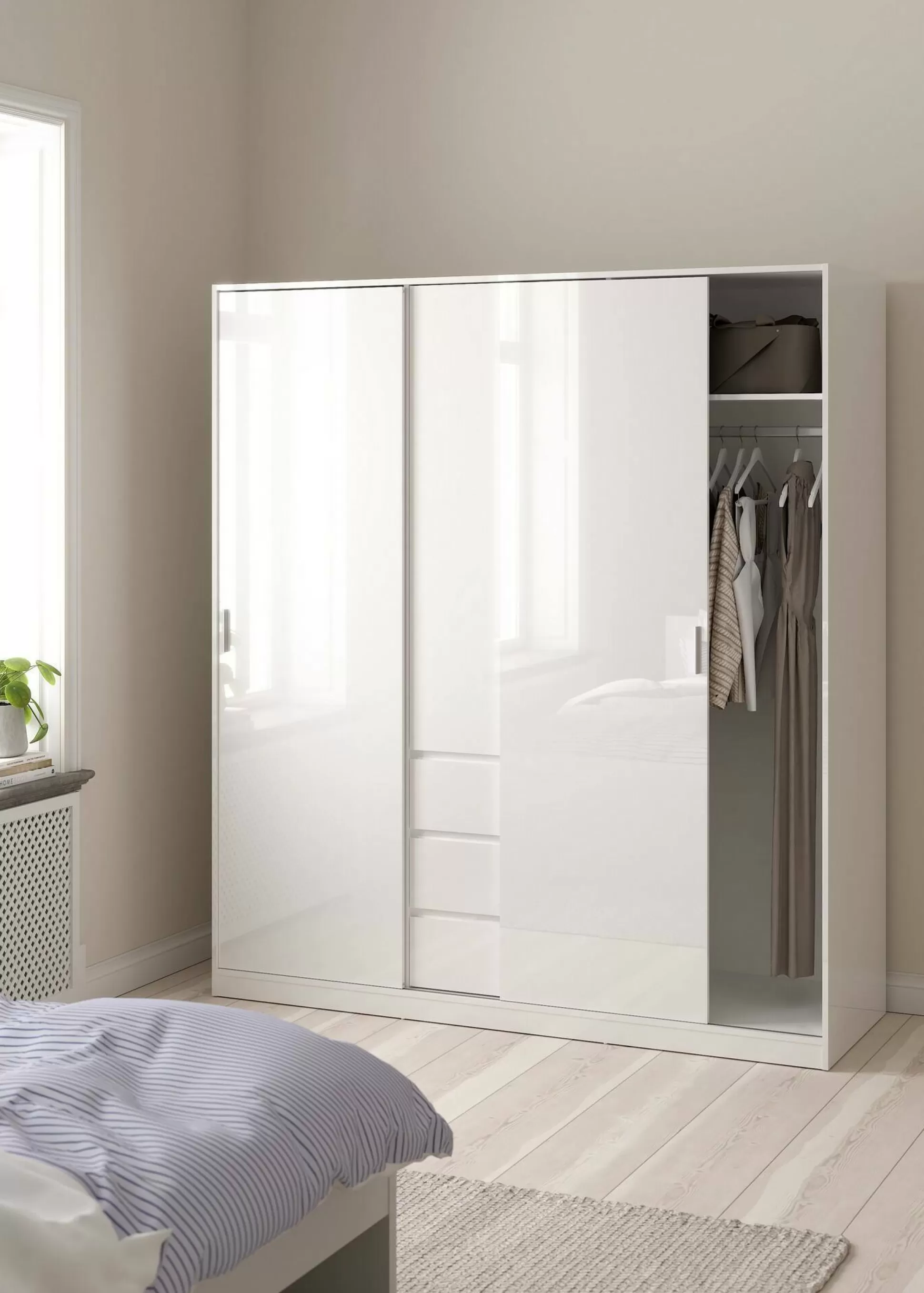 Dmora Guardaroba 3 Ante<Guardaroba 3 ante Delphine, Mobile camera da letto, Cabina armadio portabiti, Armadio appendiabiti, 60x177 h200 cm, Bianco