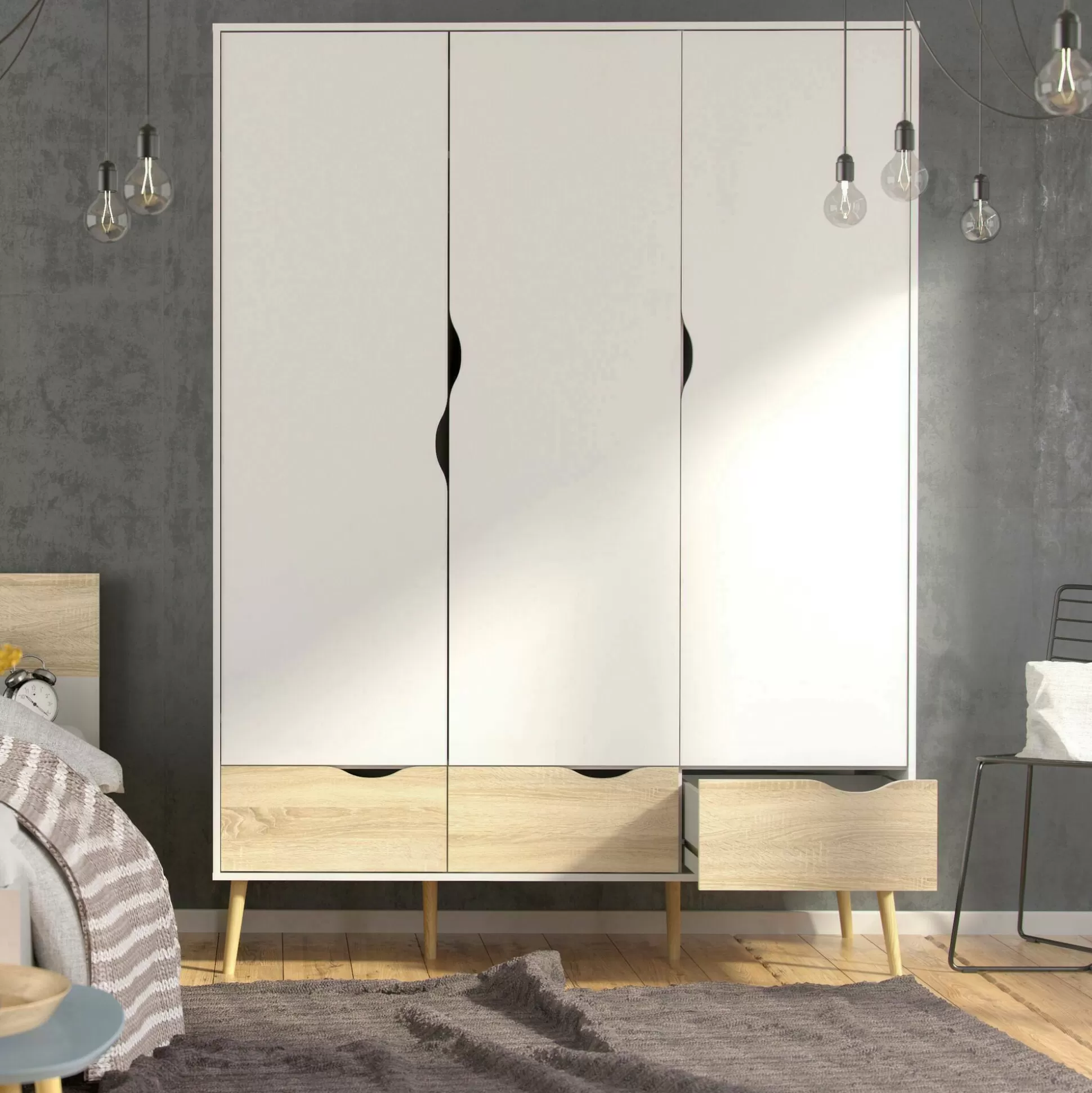 Dmora Guardaroba 3 Ante<Guardaroba 3 ante Devota, 147x58 h200 cm, Bianco e Quercia
