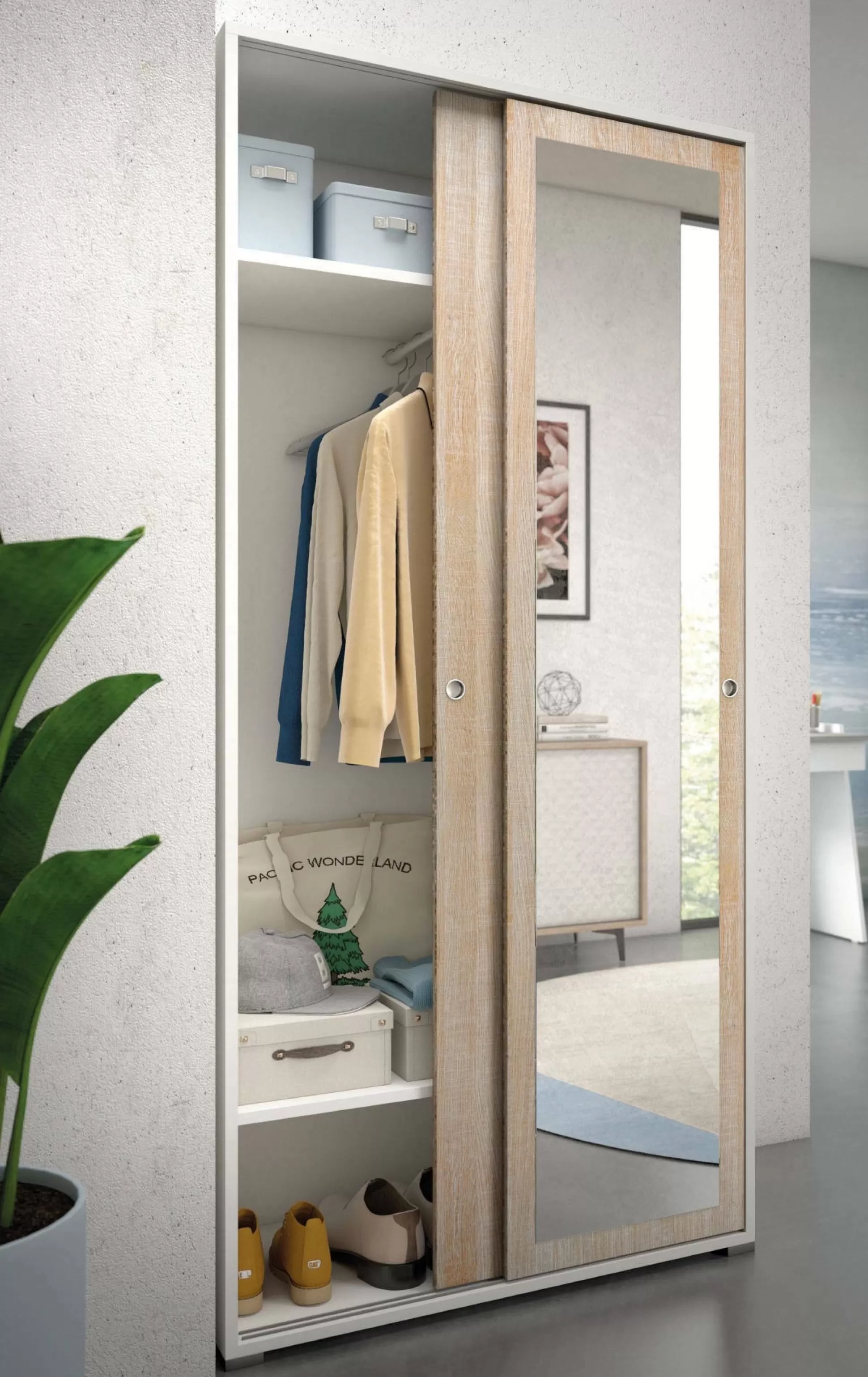 Dmora Guardaroba 2 Ante<Guardaroba 2 ante Dmontic, 90x45h195 cm, Rovere e Bianco