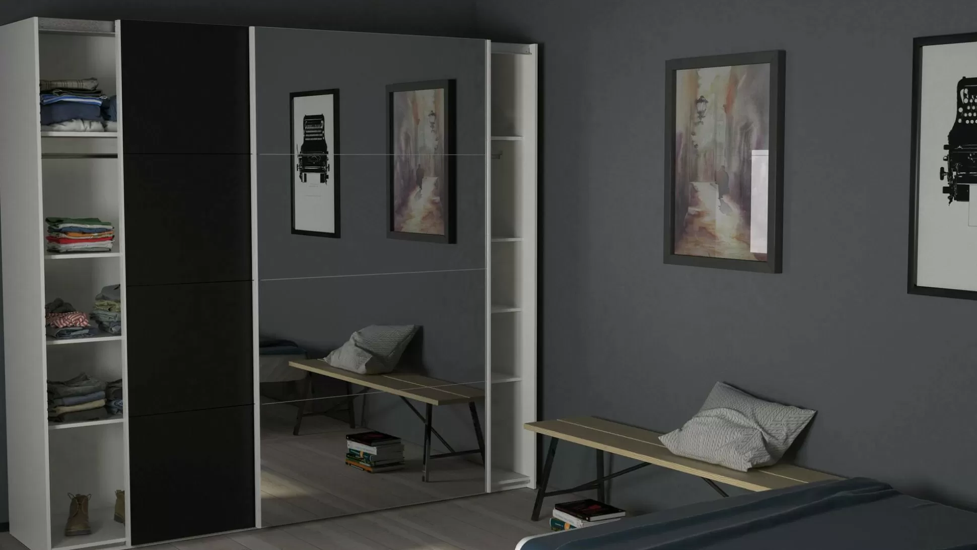 Dmora Guardaroba 2 Ante<Guardaroba 2 ante Dstabil, 61x243 h220 cm, Bianco e Nero
