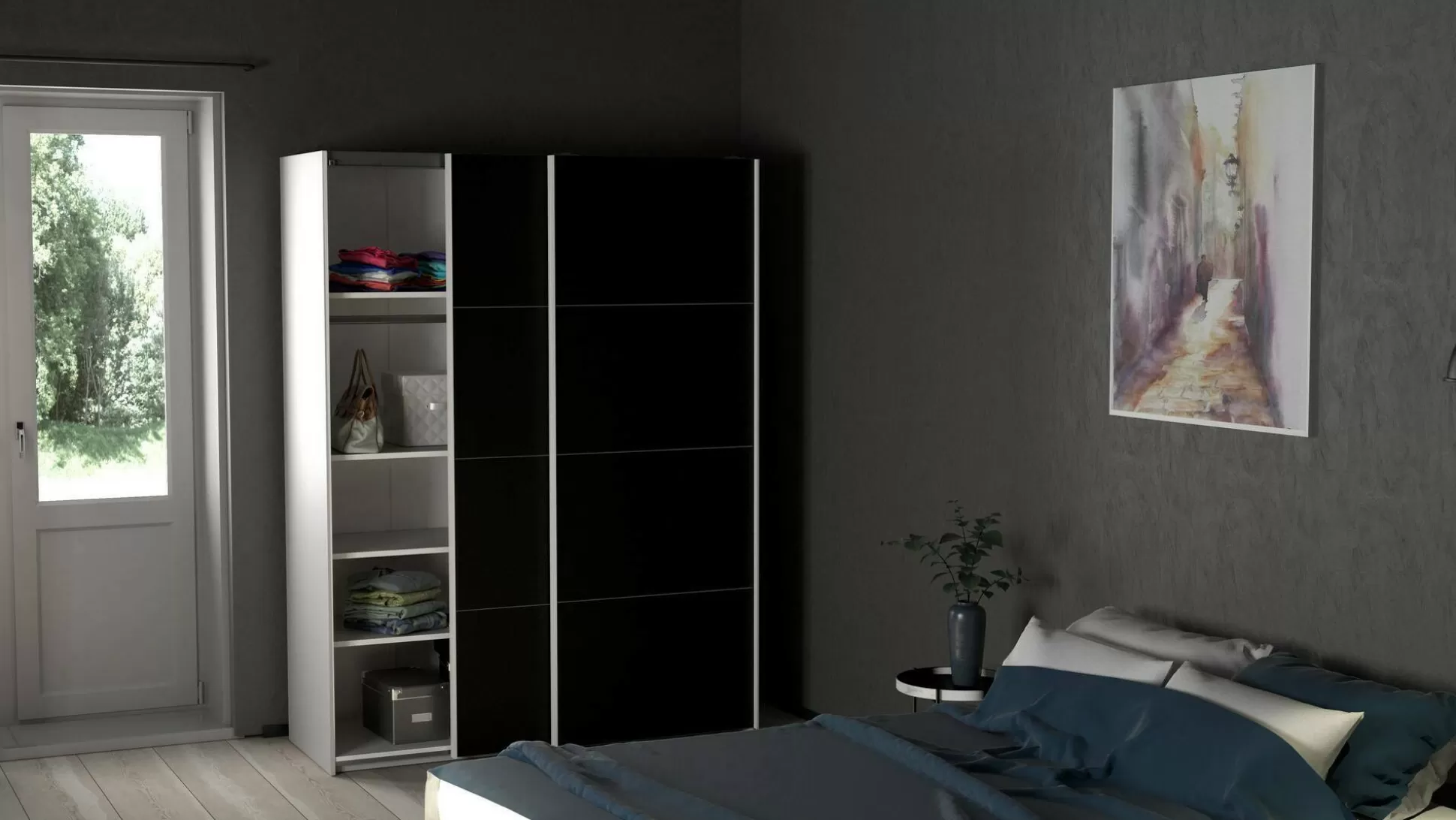 Dmora Guardaroba 2 Ante<Guardaroba 2 ante Dstang, 61x150 h200 cm, Bianco e Nero
