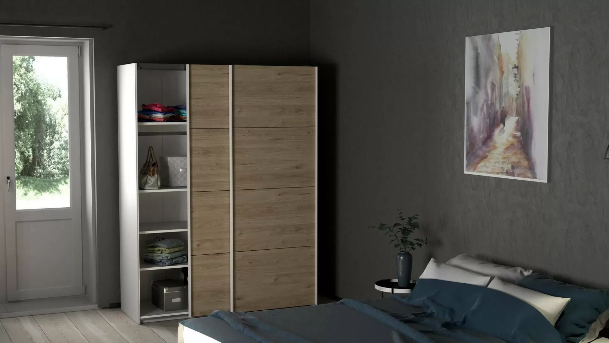 Dmora Guardaroba 2 Ante<Guardaroba 2 ante Dstang, 61x150 h200 cm, Bianco e Rovere