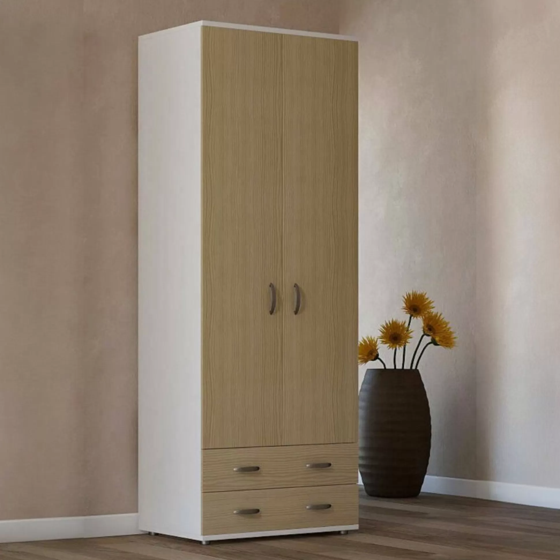 Dmora Guardaroba 2 Ante<Guardaroba 2 ante Haishen, 80x52h170 cm, Bianco e Rovere