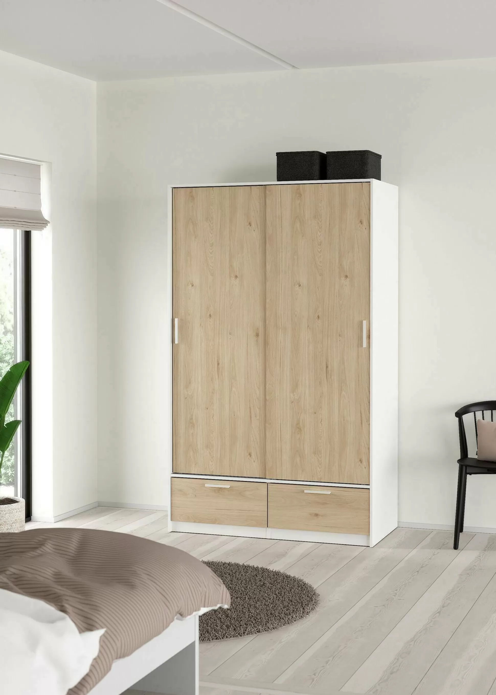 Dmora Guardaroba 2 Ante<Guardaroba 2 ante Kammuri, 60x121 h200 cm, Bianco e Rovere