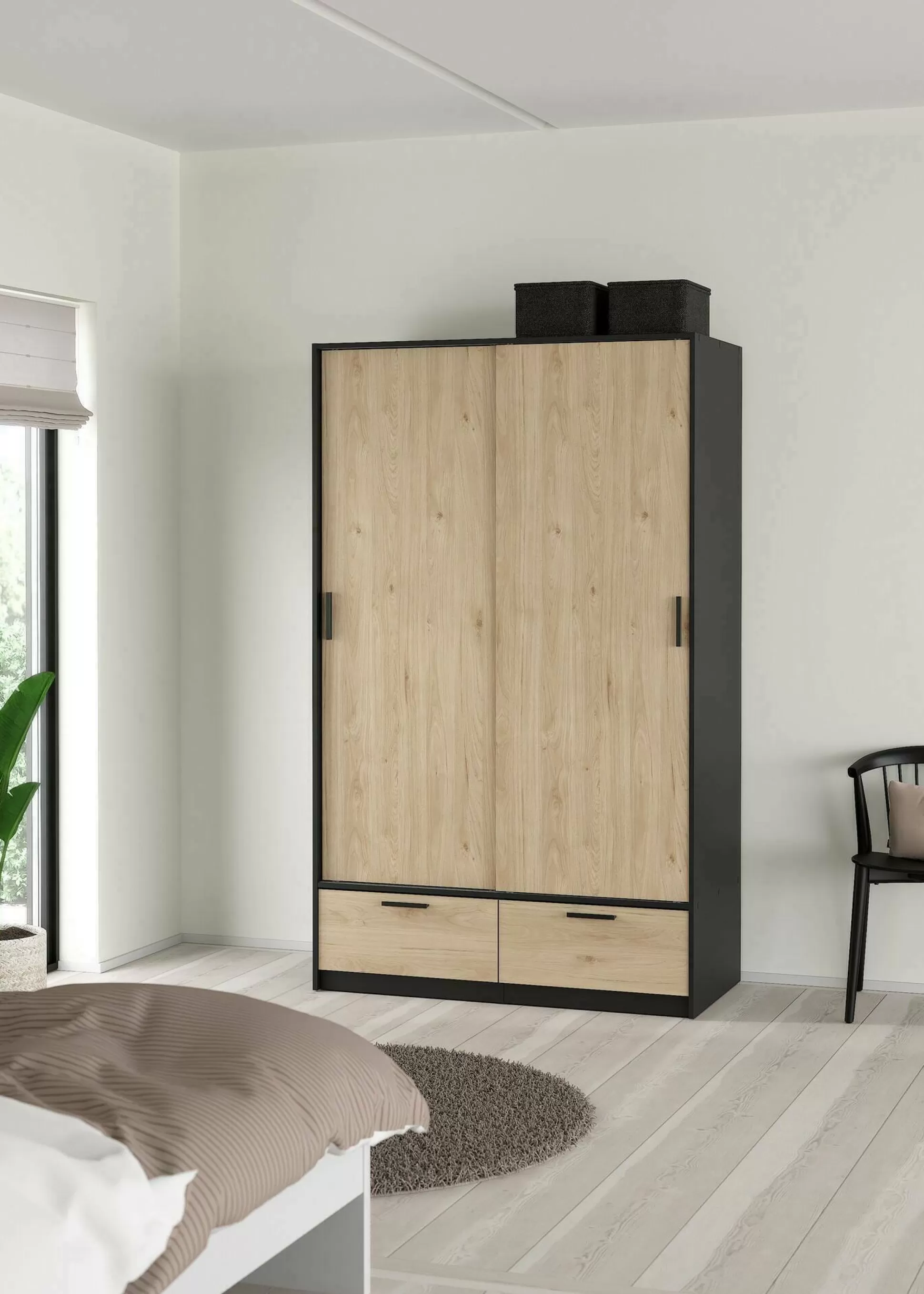 Dmora Guardaroba 2 Ante<Guardaroba 2 ante Kammuri, 60x121 h200 cm, Nero e Rovere