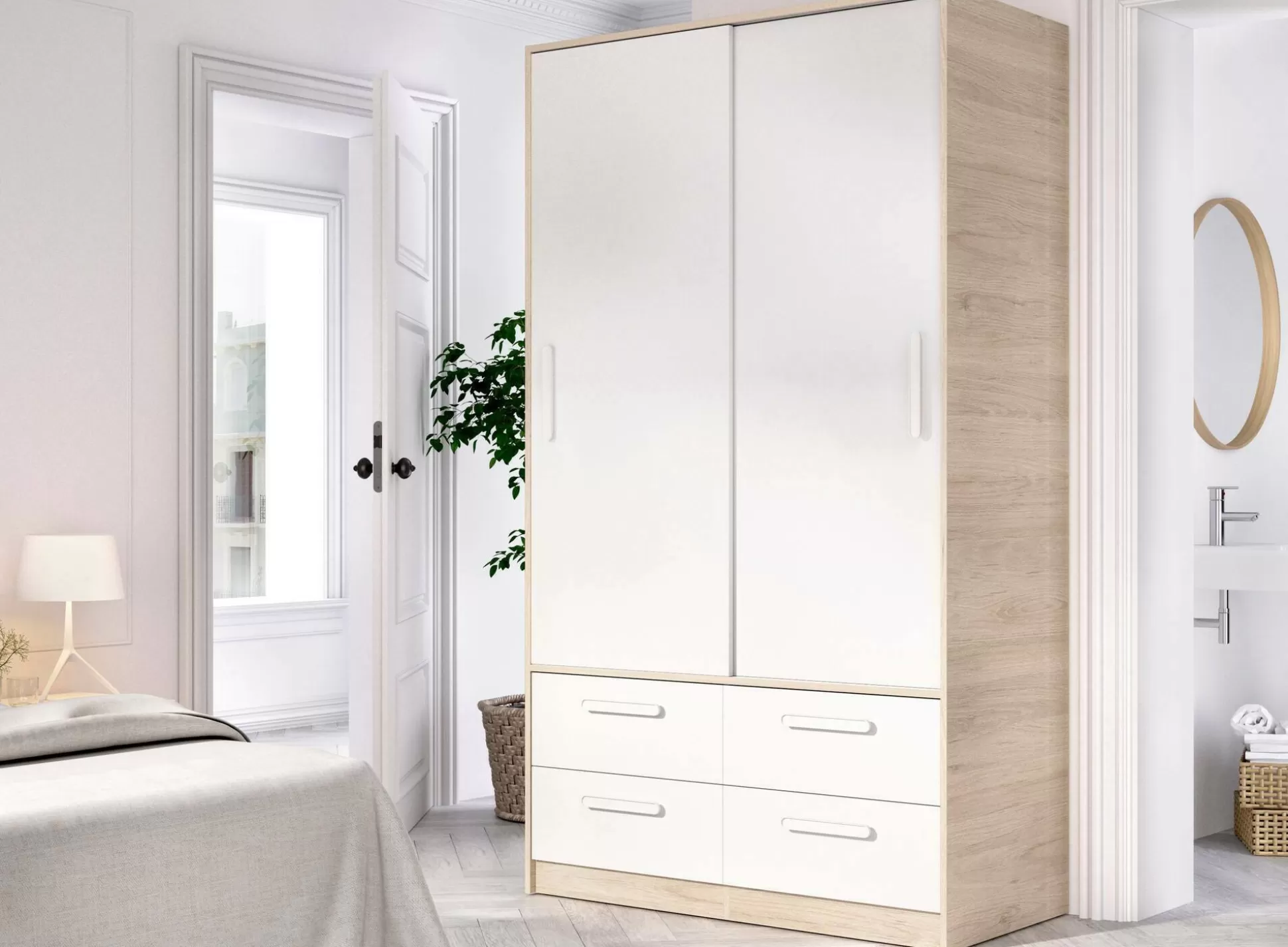 Dmora Guardaroba 2 Ante<Guardaroba 2 ante Kirogi, 120x60 h204 cm, Bianco e Rovere
