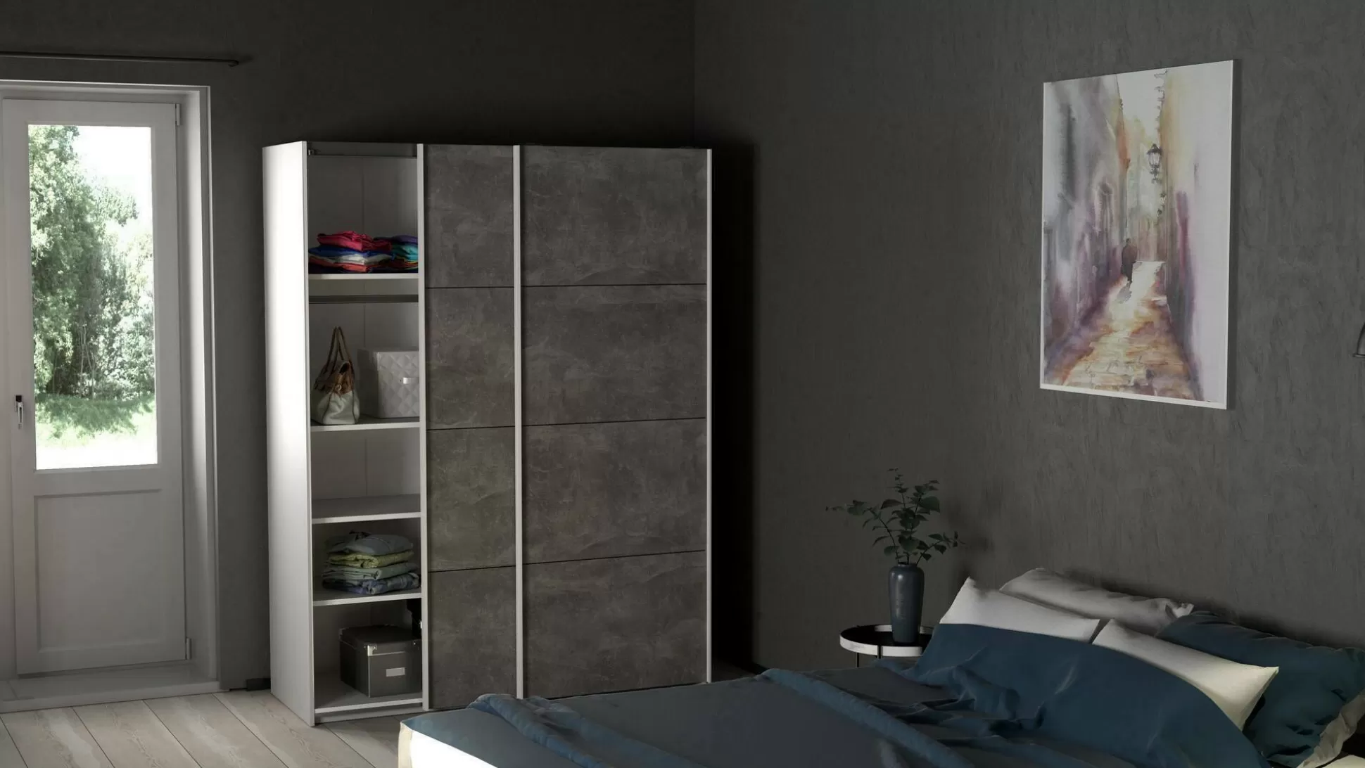 Dmora Guardaroba 2 Ante<Guardaroba 2 ante Maurice, 61x150 h200 cm, Bianco e Grigio