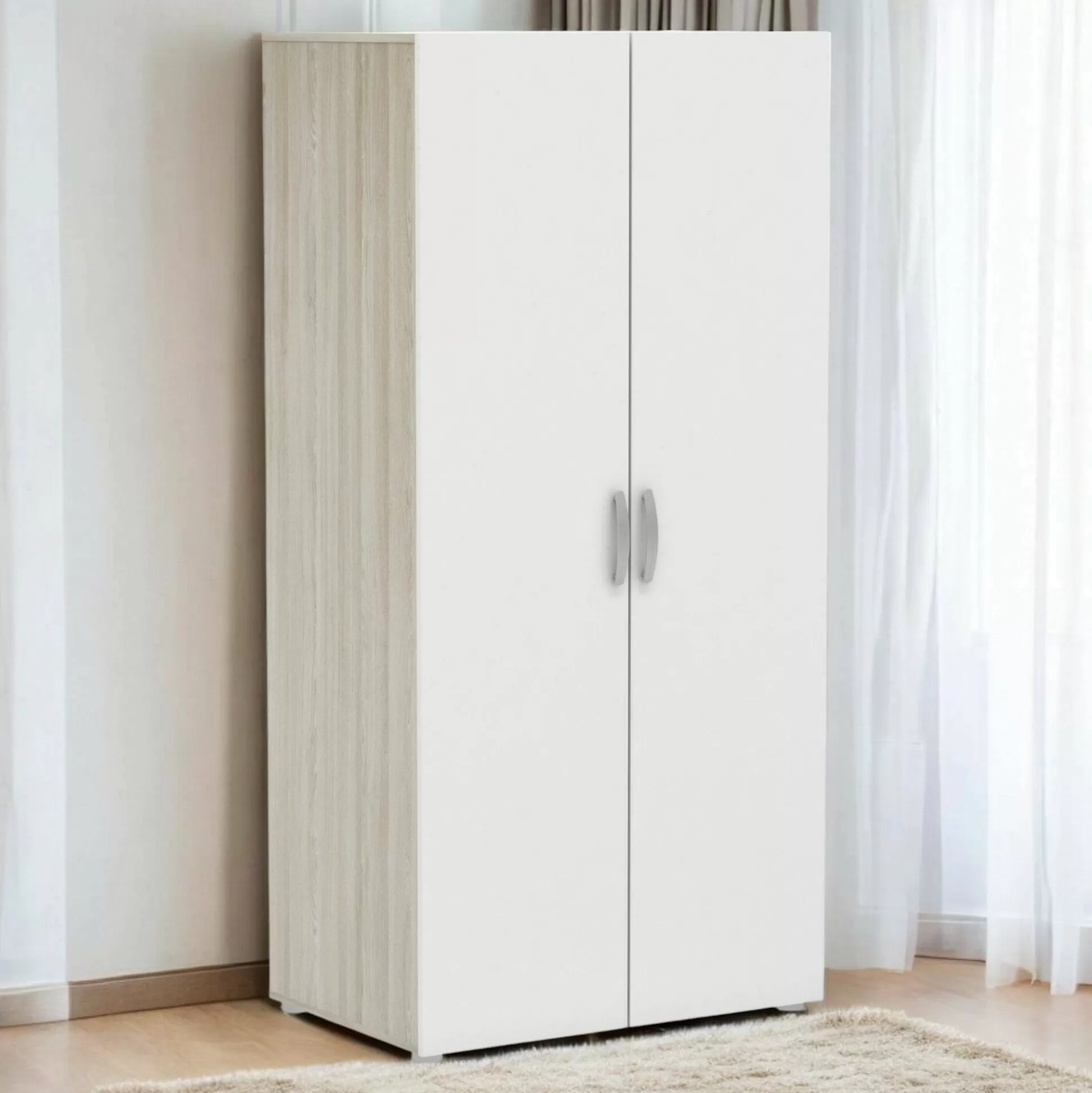 Dmora Armadi Multiuso 2 Ante<Guardaroba 2 ante Ockhi, 79x52 h166 cm, Rovere e Bianco opaco