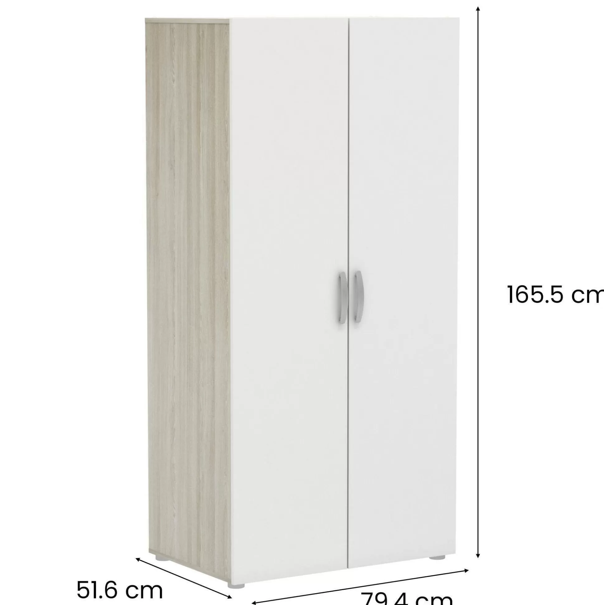 Dmora Armadi Multiuso 2 Ante<Guardaroba 2 ante Ockhi, 79x52 h166 cm, Rovere e Bianco opaco