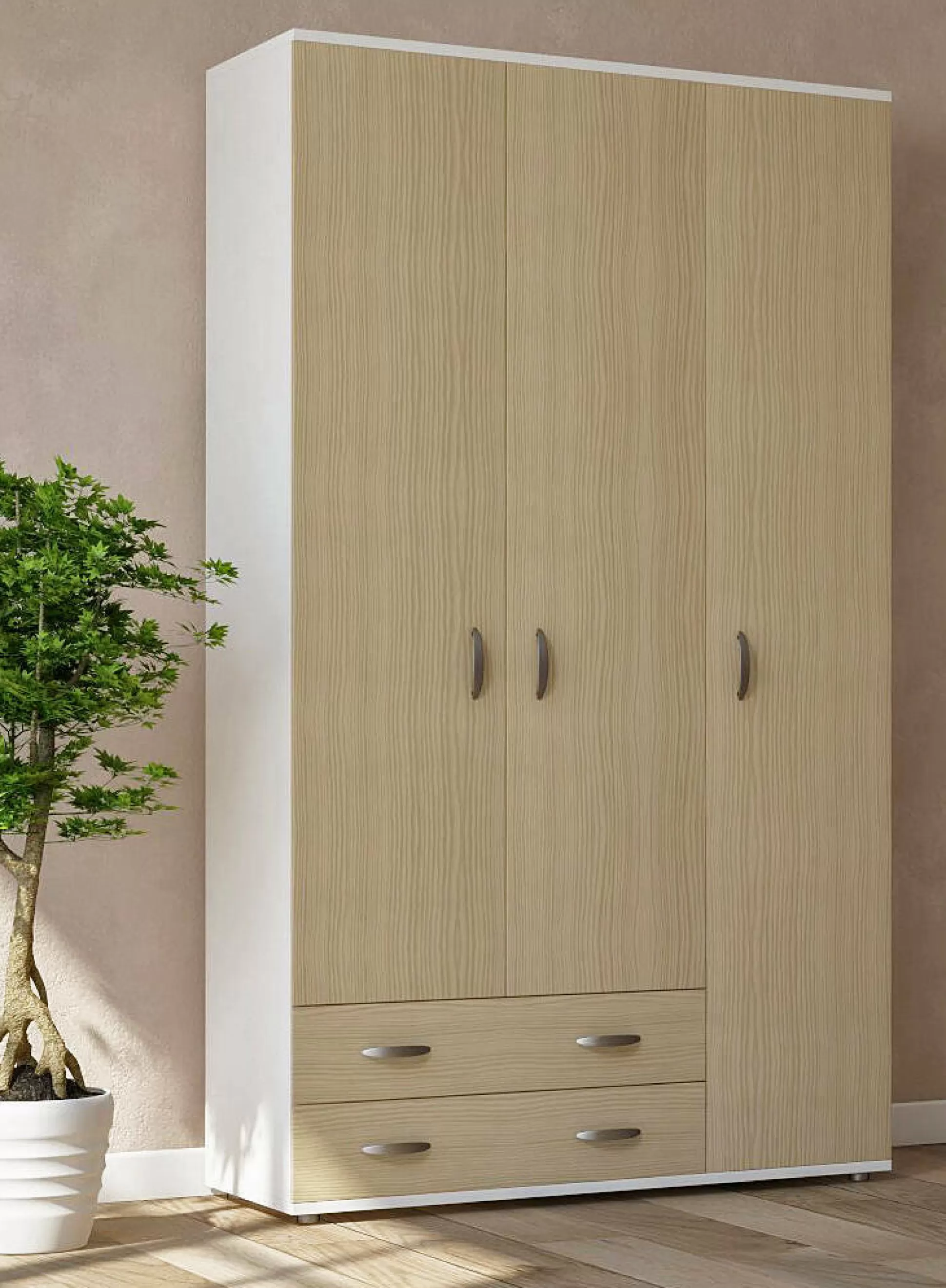 Dmora Guardaroba 3 Ante<Guardaroba 3 ante Pama, 120x52h170 cm, Bianco e Rovere