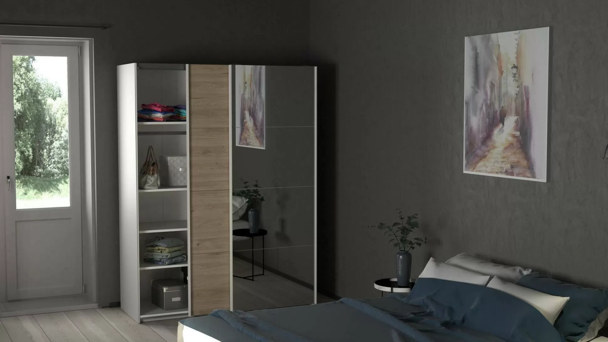 Dmora Guardaroba 2 Ante<Guardaroba 2 ante Seraphine, 61x150 h200 cm, Bianco e Rovere