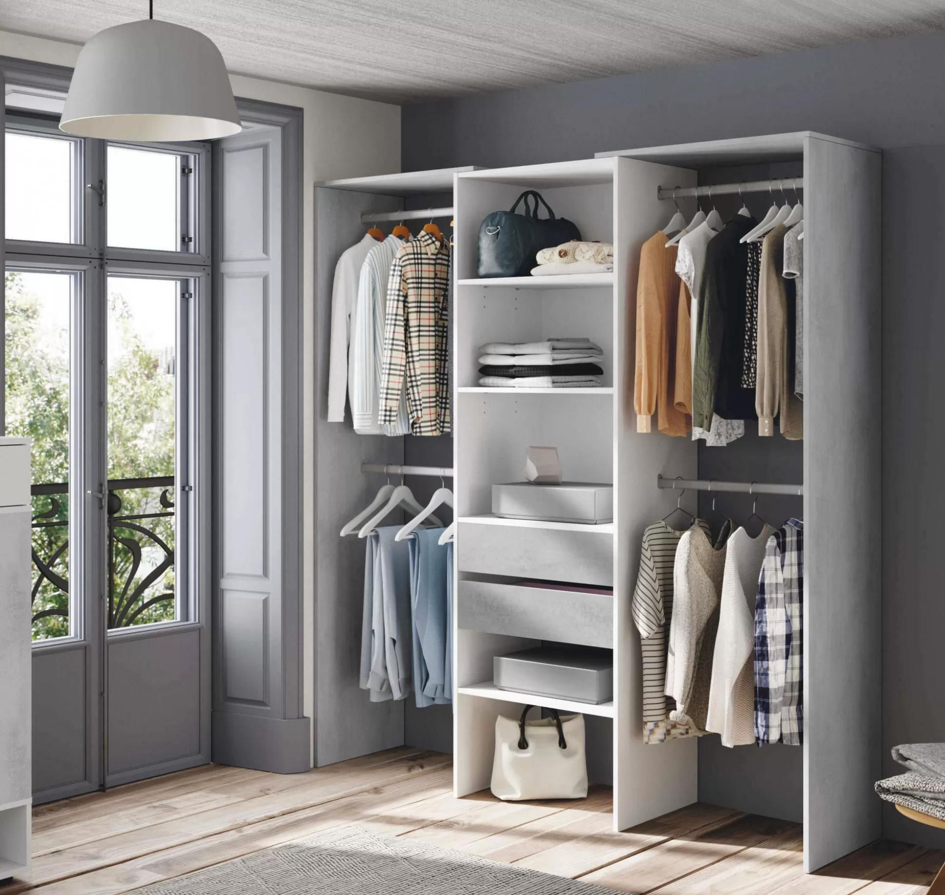 Dmora Altri Guardaroba<Guardaroba Amico, 179x50h202 cm, Bianco e Cemento