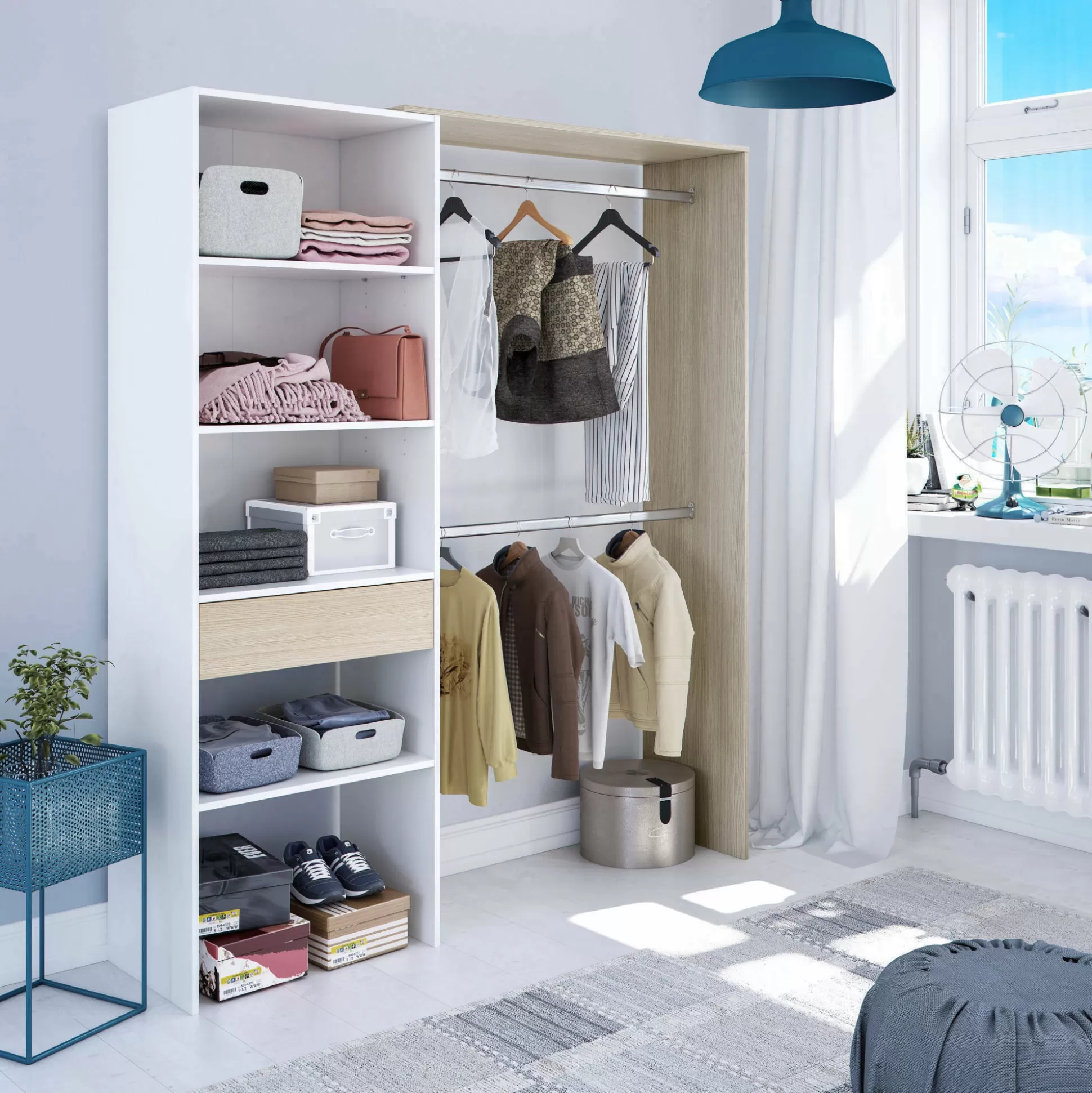 Dmora Altri Guardaroba<Guardaroba Amico, 158x40h187 cm, Bianco e Rovere