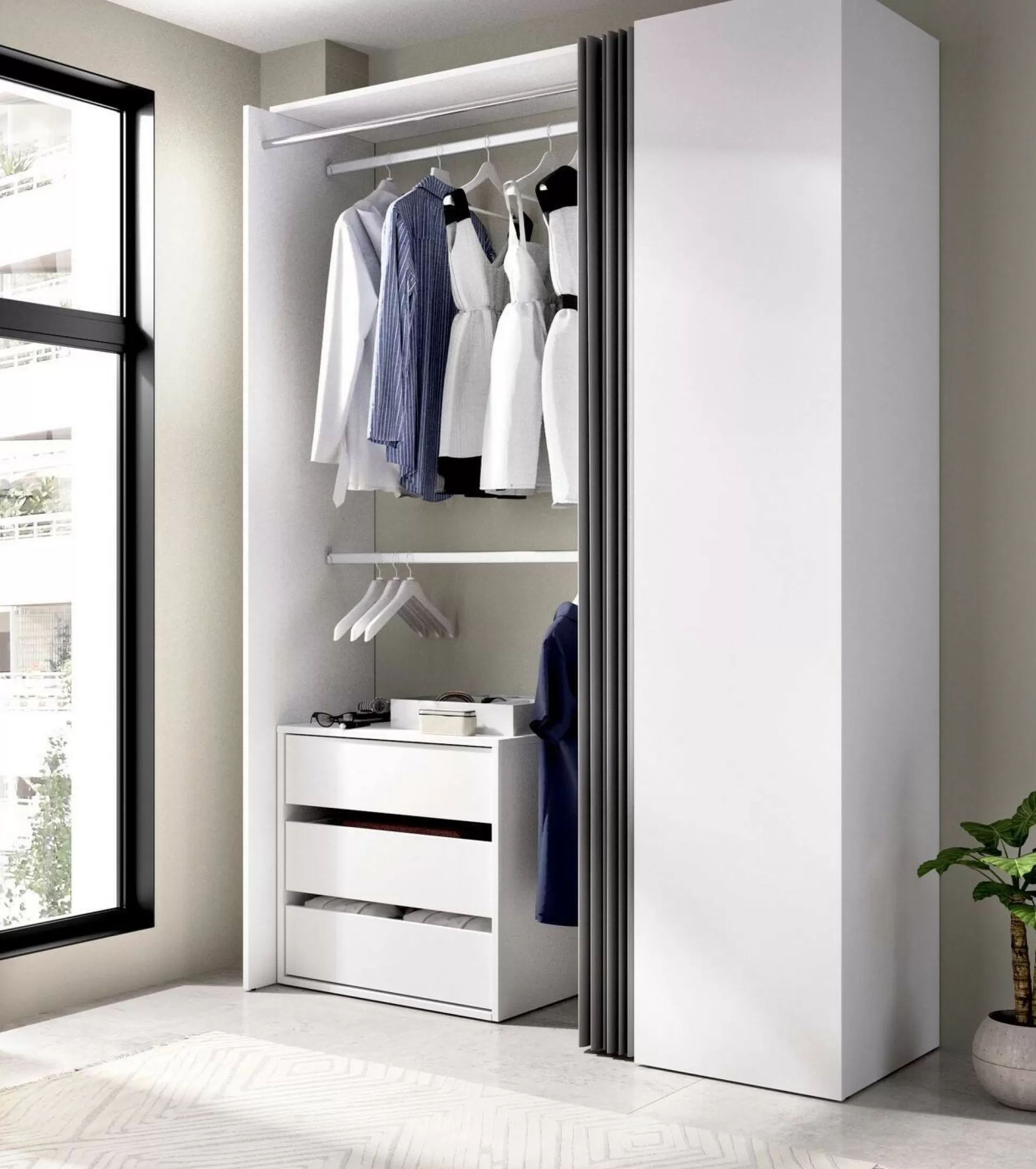 Dmora Altri Guardaroba<Guardaroba Annuck, 141x52h205 cm, Bianco e Antracite