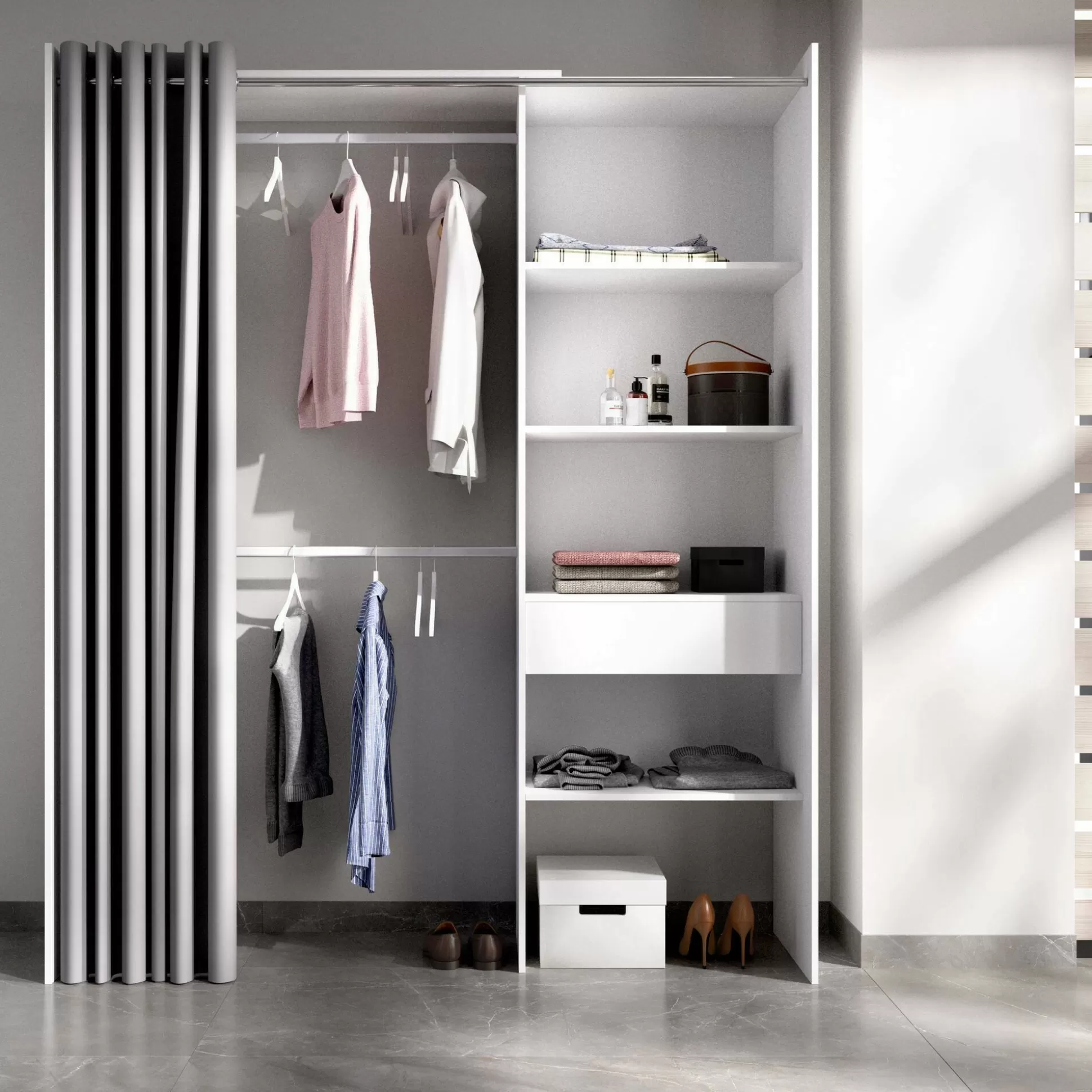 Dmora Altri Guardaroba<Guardaroba Arim, 160x50h205 cm, Bianco e Grigio