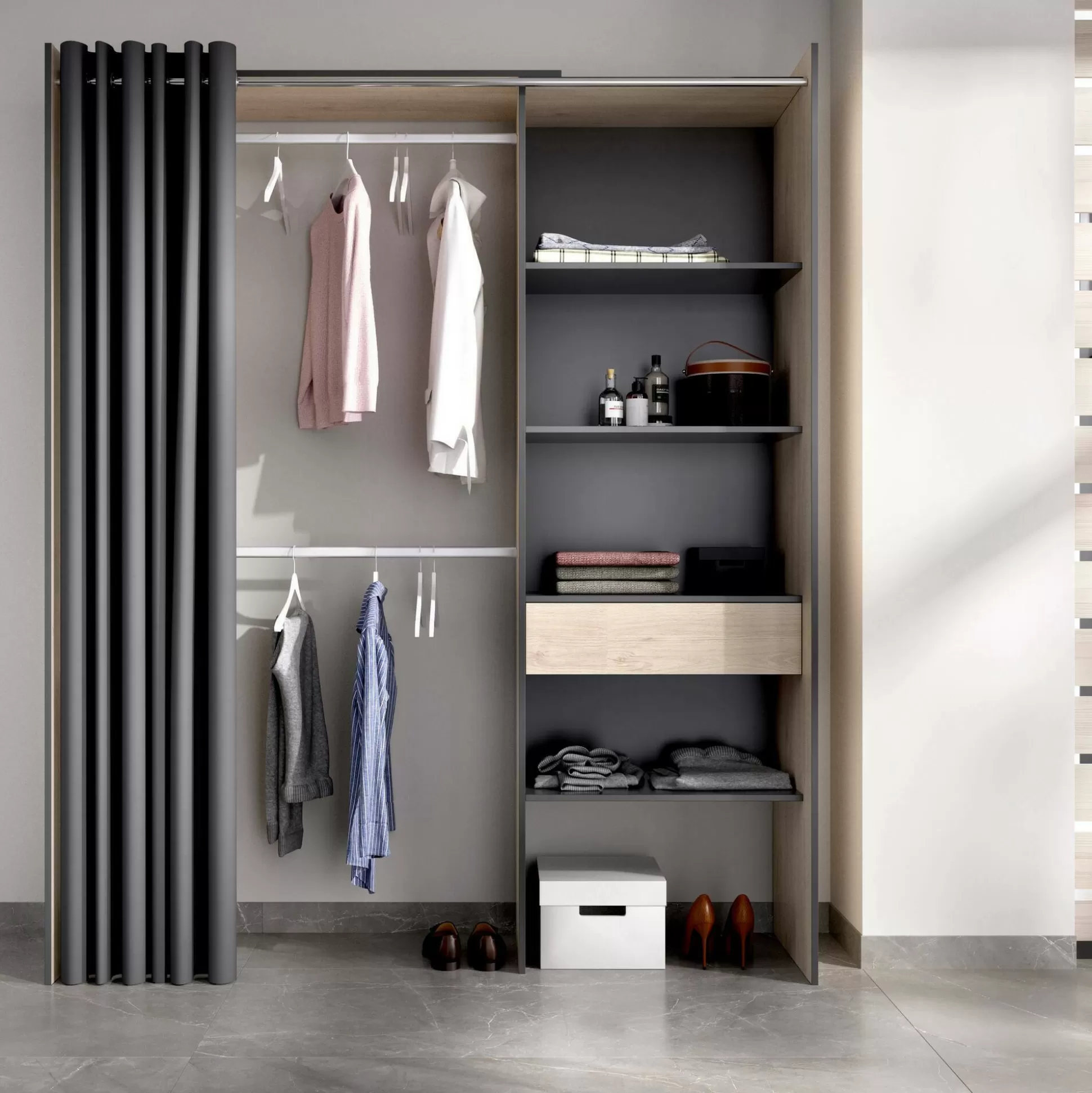 Dmora Altri Guardaroba<Guardaroba Arim, 160x50h205 cm, Rovere e Antracite