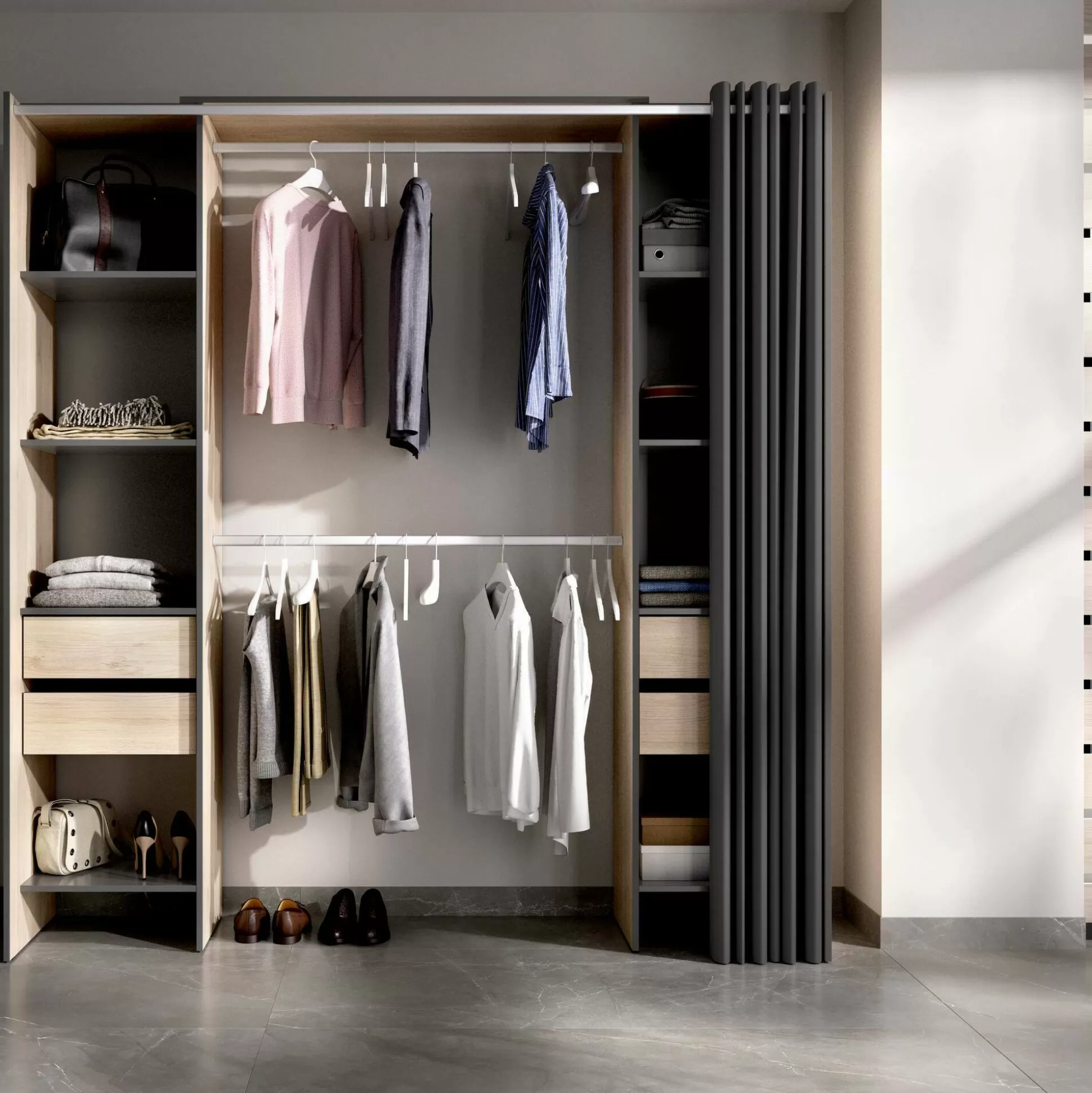 Dmora Altri Guardaroba<Guardaroba Era, 180x50h205 cm, Rovere e Antracite