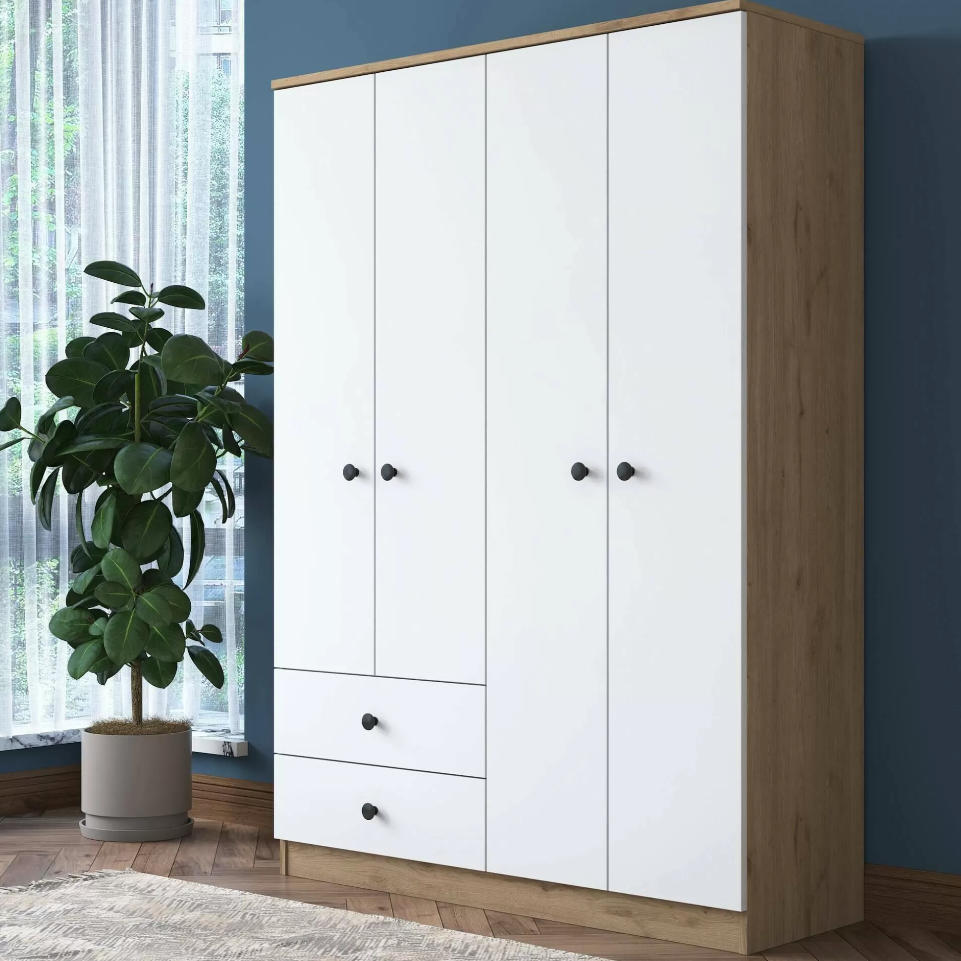 Dmora Altri Guardaroba<Guardaroba grande Acanto, 120x43 h170 cm, Noce e Bianco
