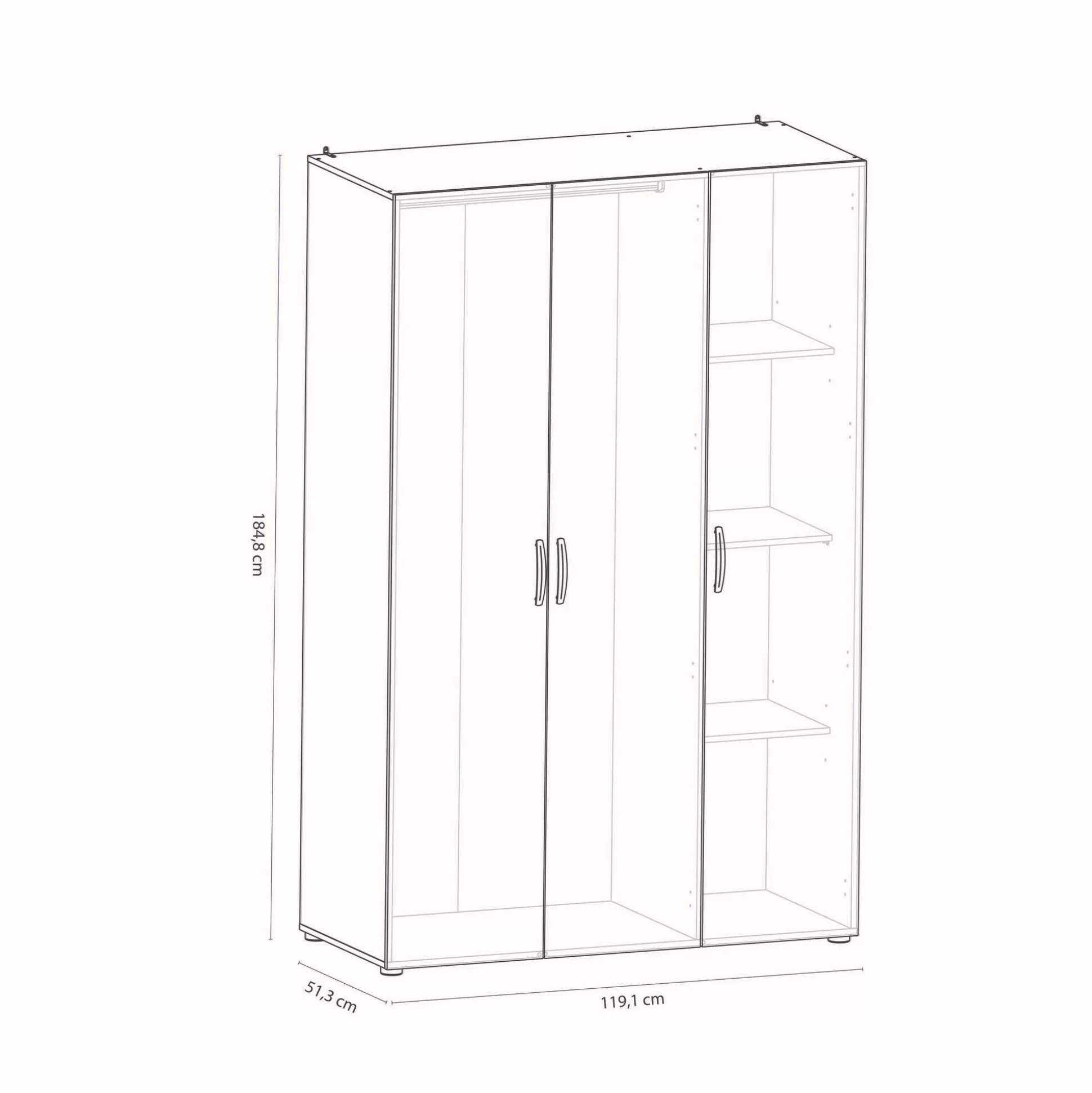 Dmora Altri Armadi Multiuso<Guardaroba grande Dania, 119x51 h185 cm, Rovere e Bianco opaco