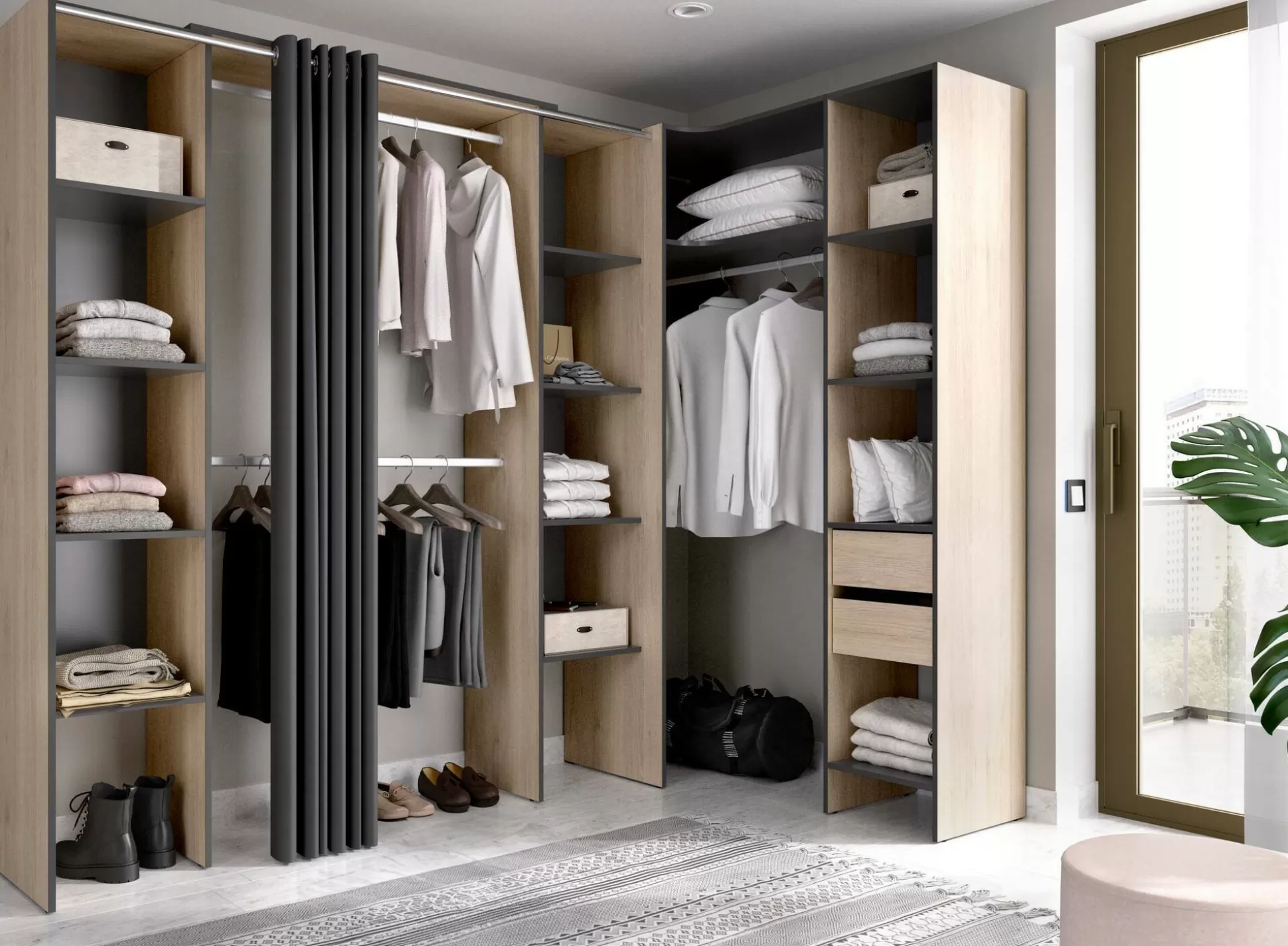 Dmora Altri Guardaroba<Guardaroba grande Dindo, 234x141 h205 cm, Antracite e Rovere