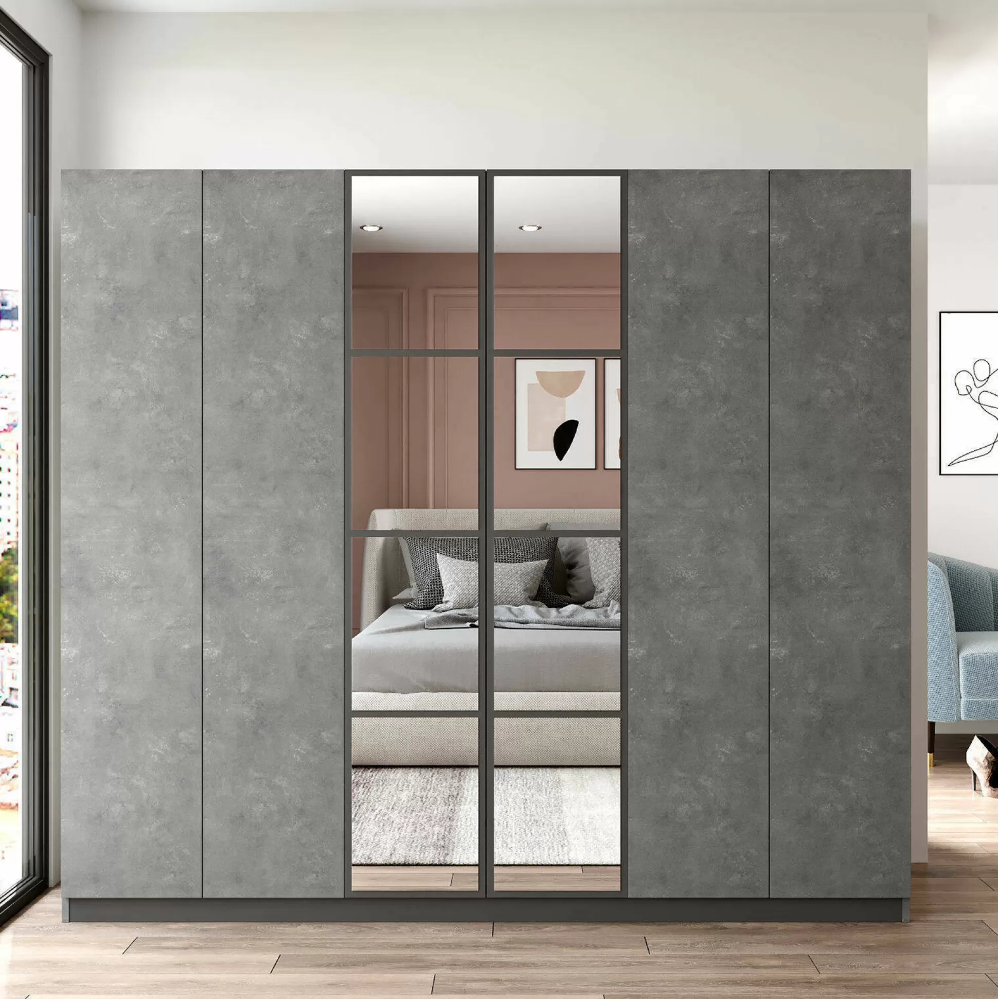 Dmora Altri Guardaroba<Guardaroba grande Gaja, 208x50 h184 cm, Antracite e Grigio