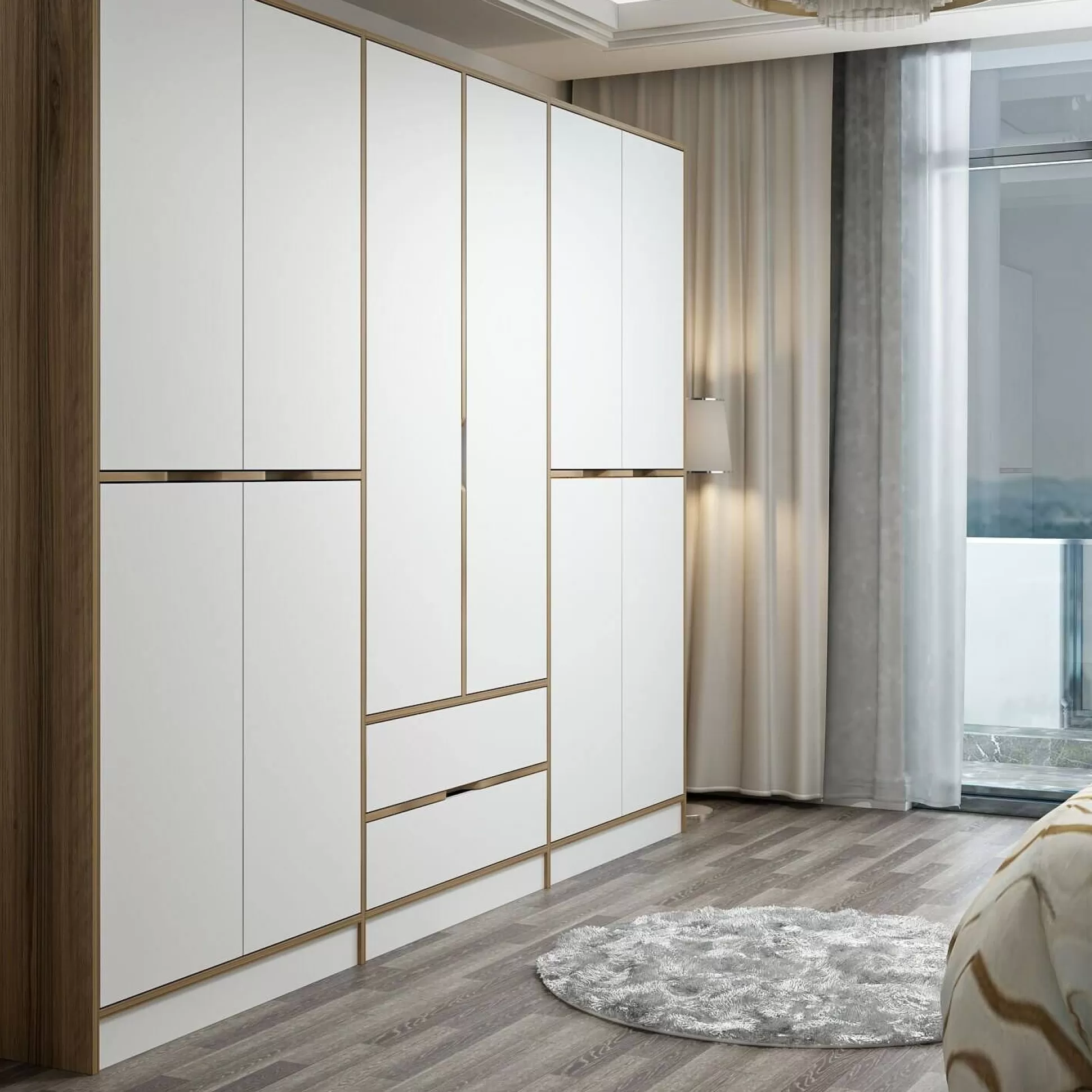 Dmora Altri Guardaroba<Guardaroba grande Gaspard, 277x52 h208 cm, Bianco e Oro