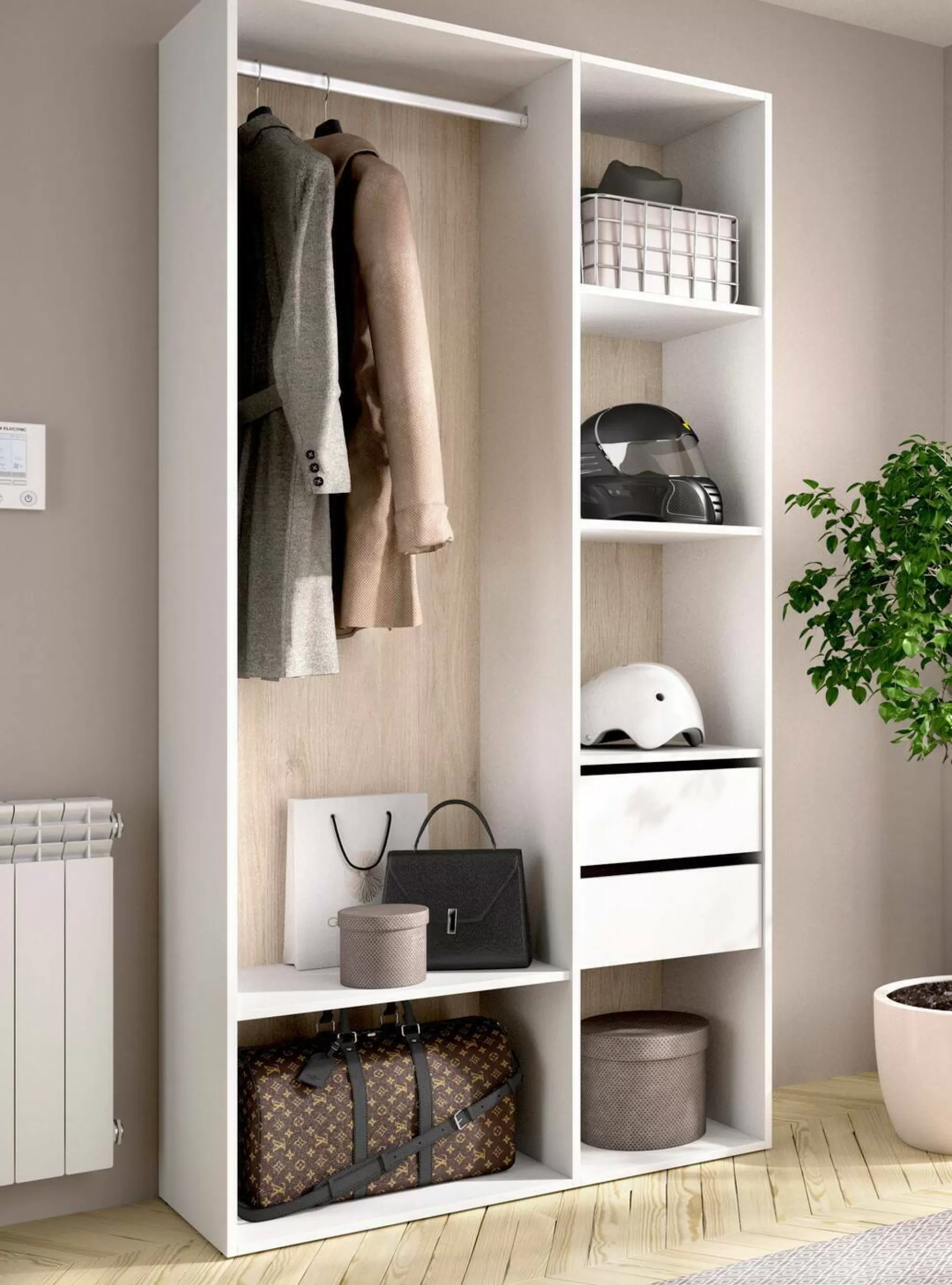 Dmora Altri Guardaroba<Guardaroba grande Maon, 98x45 h205 cm, Bianco e Rovere