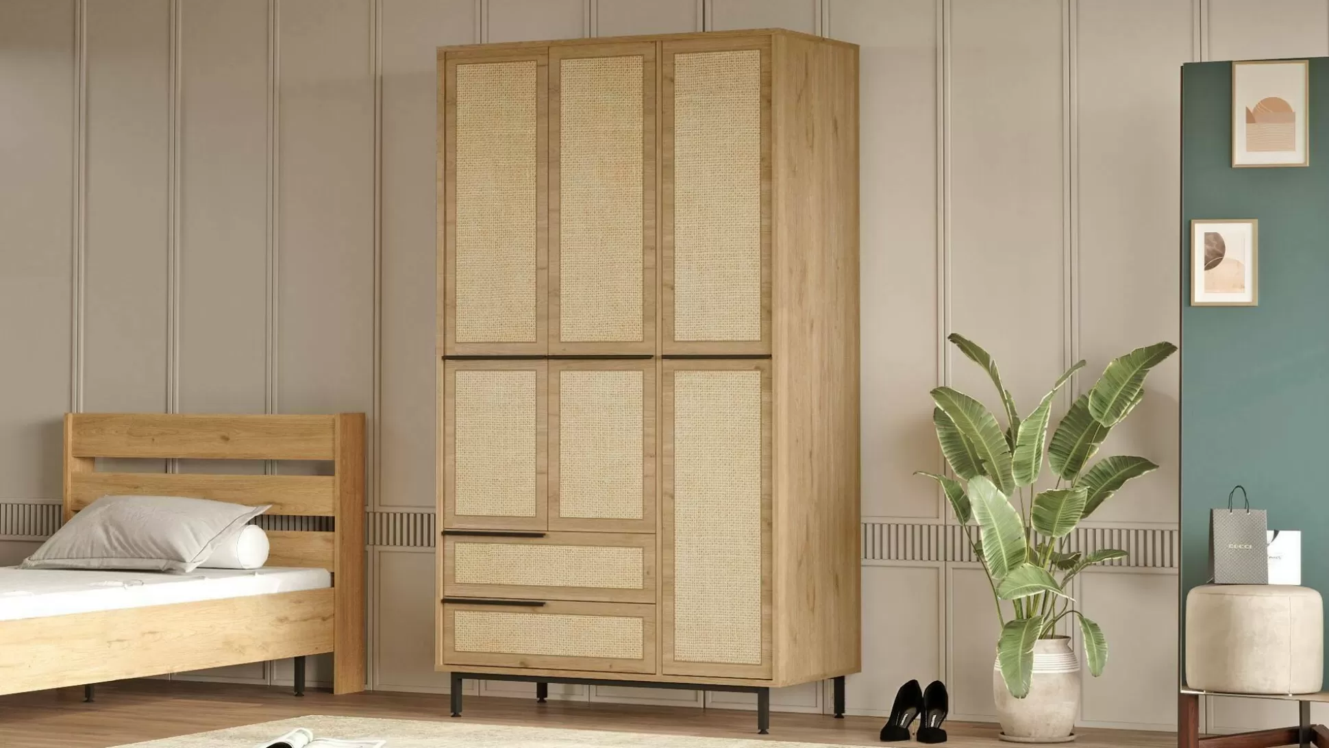 Dmora Altri Guardaroba<Guardaroba grande Nangka, 112x55 h196 cm, Noce e Quercia
