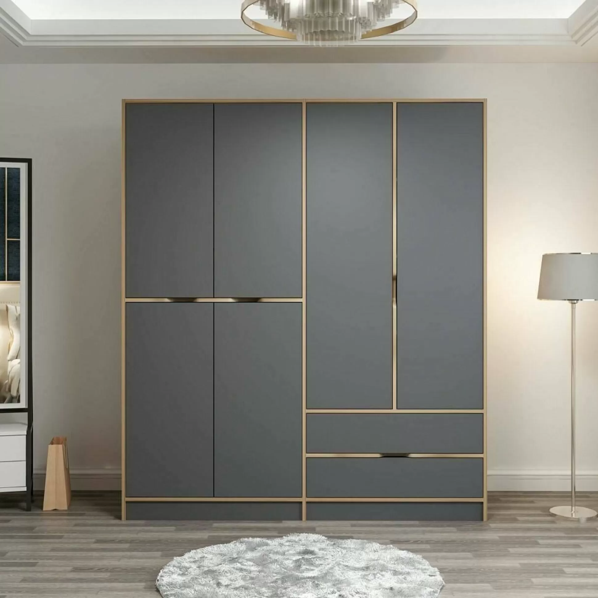 Dmora Altri Guardaroba<Guardaroba grande Odalys, 185x52 h208 cm, Nero e Oro